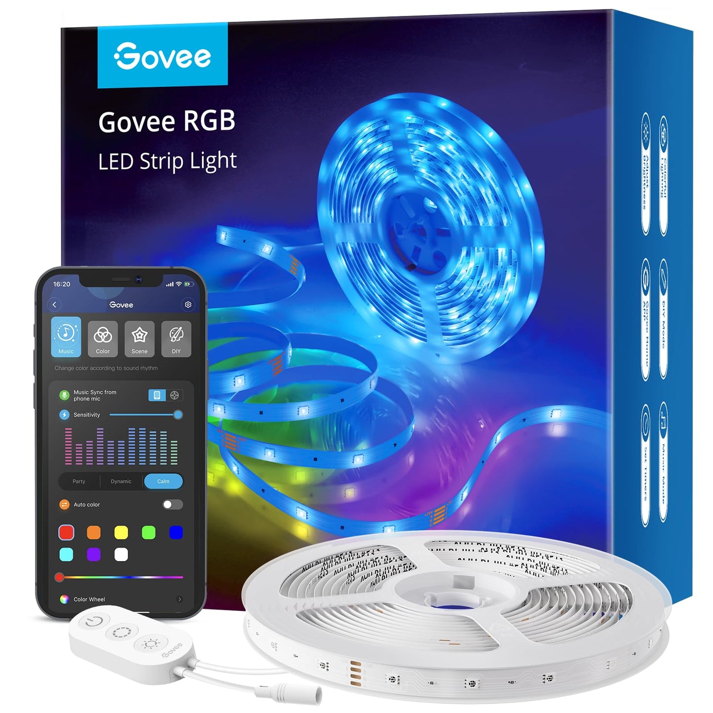 Govee WiFi LED lente 5m, vieda RGB LED lente, vadība ar lietotni, Music Sync, darbojas ar Alexa un Google Assistant