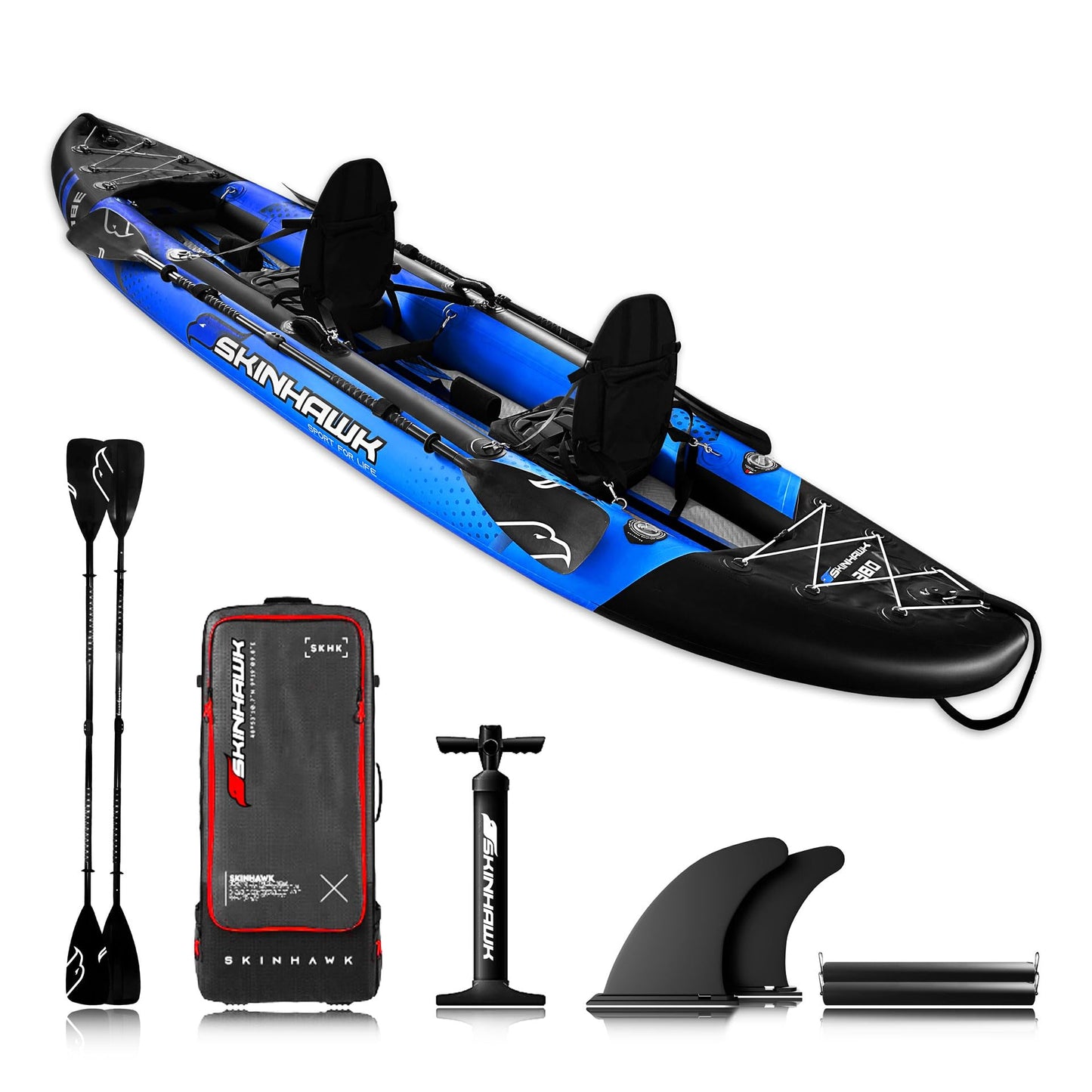 Piepūšamais kajaks SKINHAWK Exclusiv Blau 380 komplekts, 2 personas, 380 x 96 cm