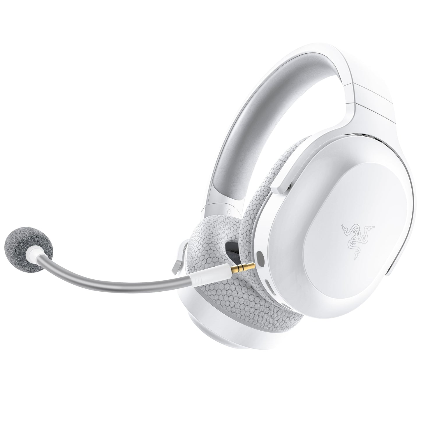 Bezvadu spēļu austiņas Razer Barracuda X vairākām platformām un mobilajām ierīcēm (SmartSwitch divi bezvadu savienojumi, Triforce 40mm, kardioīds mikrofons, 50h akumulators, USB-C) Mercury baltā krāsā