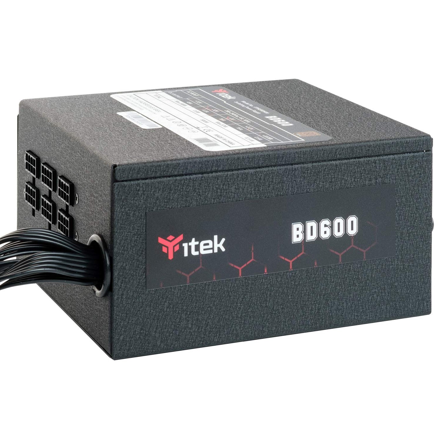 iTek BD600 Power Supply - 600W, HDB hydraulic dynamic bearing, 12mm active PFC protection, 80 Plus Bronze certified