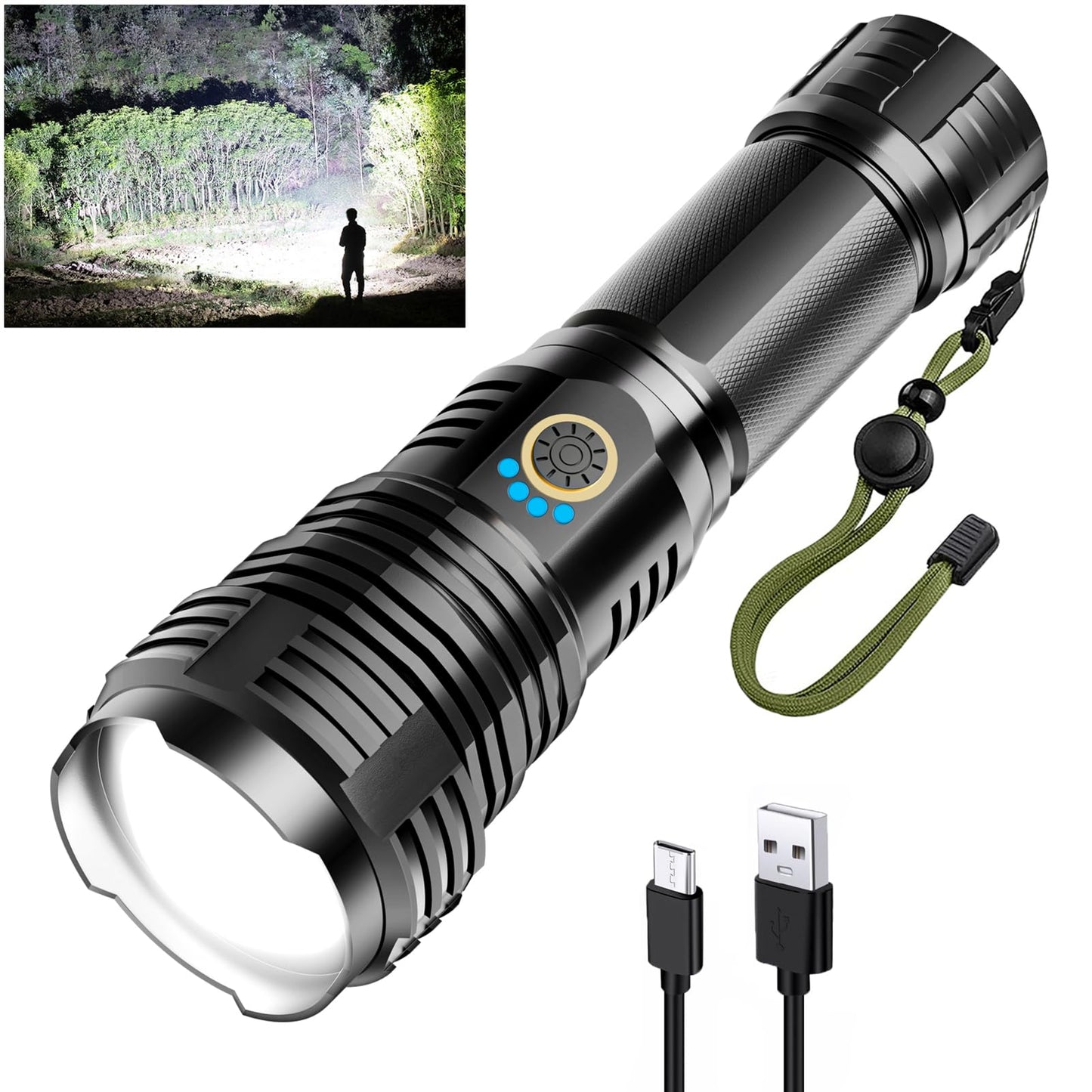 Lukturītis Glarylight LED uzlādējams, 1,000,000LM īpaši spilgts, tālummaiņa