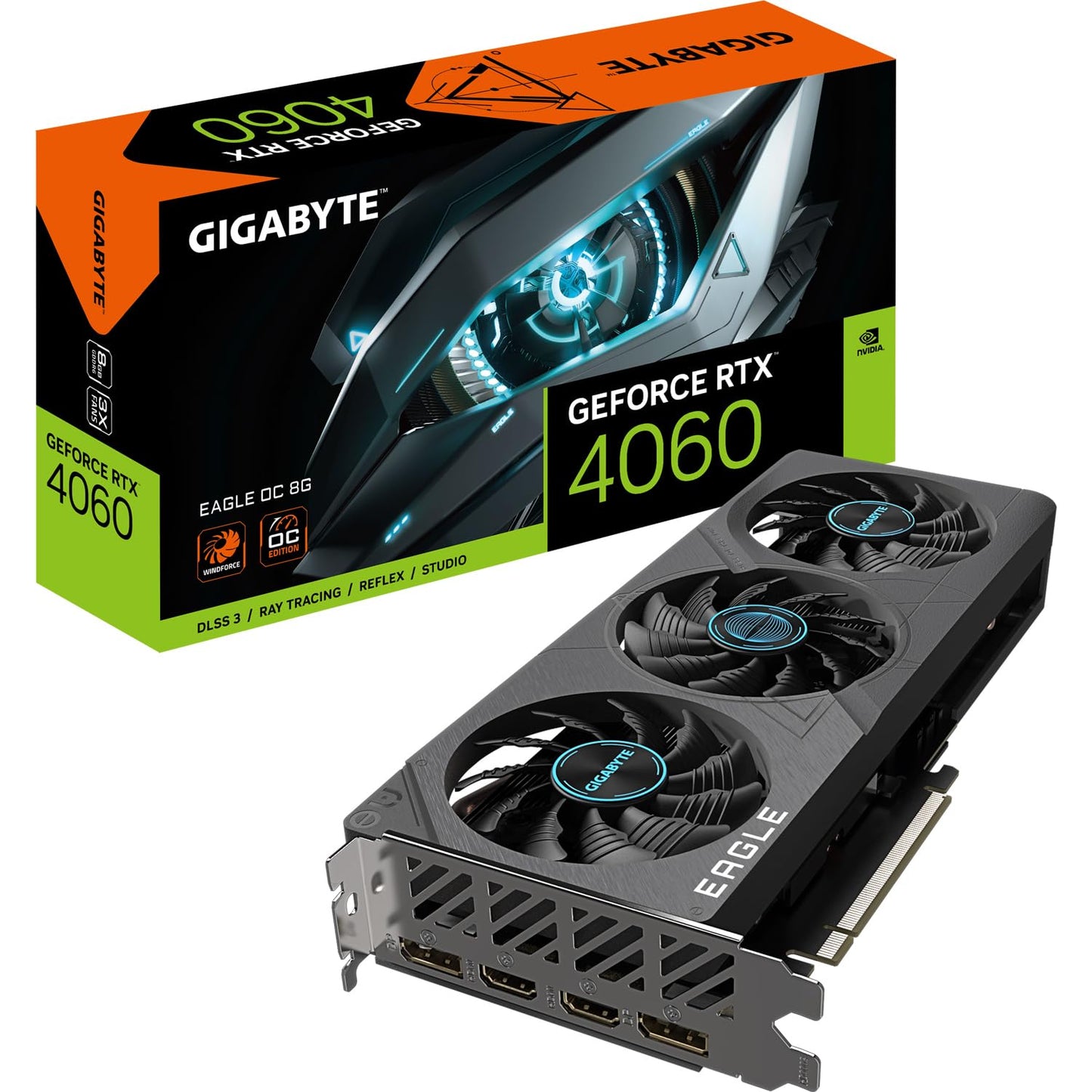Gigabaitu NVIDIA GeForce RTX 4060 EAGLE OC - 8GB GDDR6, PCI-E 4.0, 2505MHz, 2x DP 1.4, 2x HDMI 2.1a, NVIDIA DLSS 3