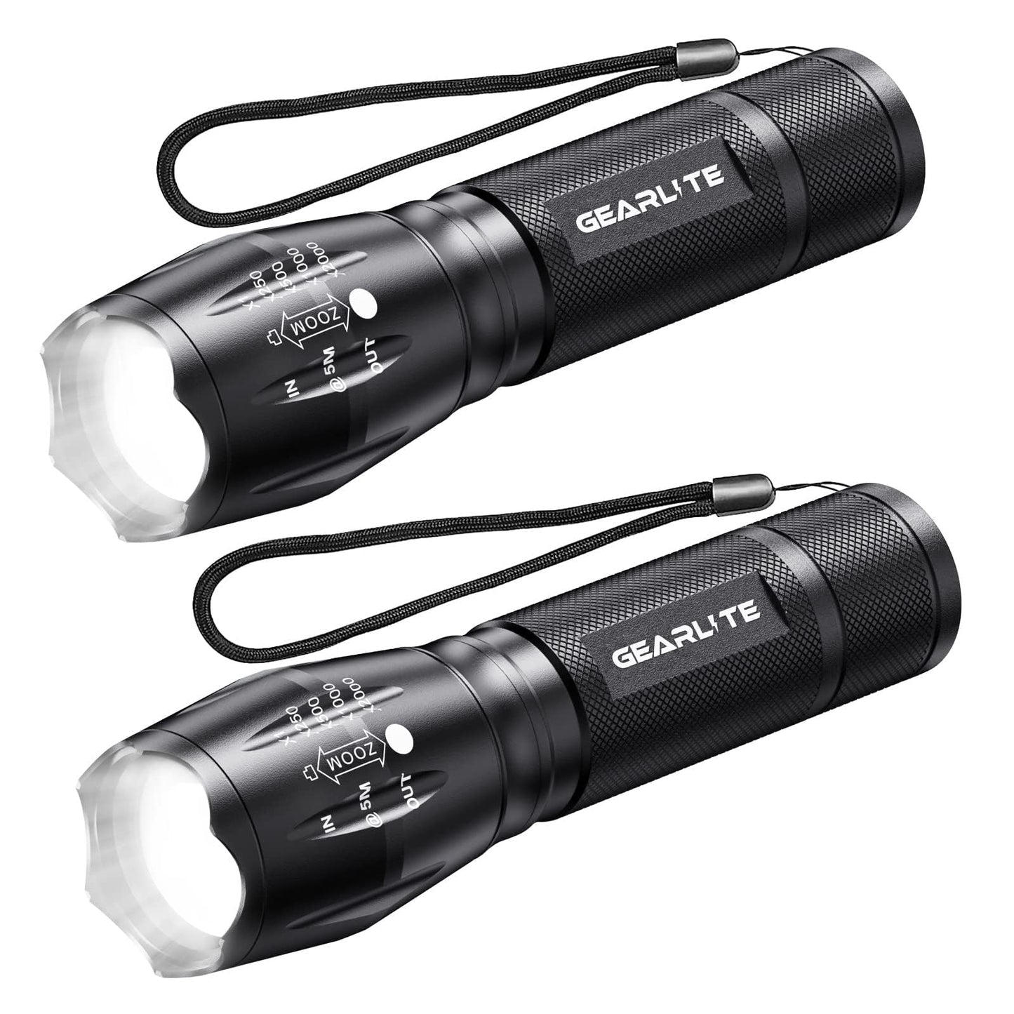 LED lukturis GEARLITE ar baterijām, 2 gab., 2000 Lumen, īpaši spilgts ar 5 režīmiem, IP65 ūdensizturīgs rokas lukturis bērniem kempingam, pārgājieniem, āra aktivitātēm un ārkārtas situācijām