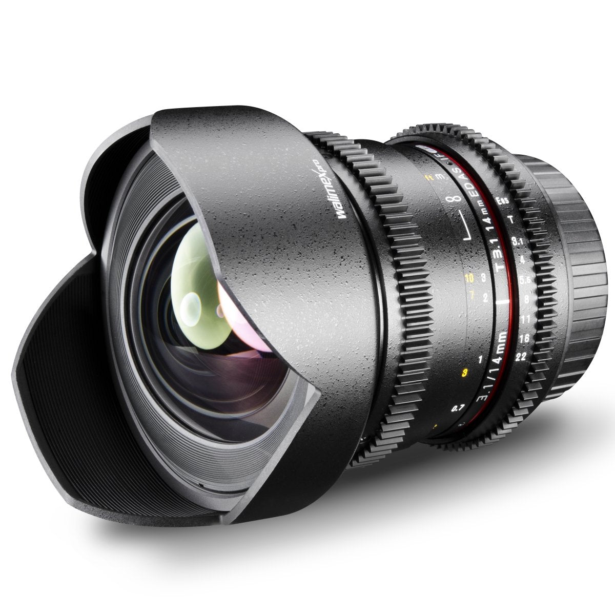 Walimex Pro 14mm 1:3,1 VDSLR foto un video objektīvs (iekļaujot fiksētu pretgaismas blendi, IF, zobratu, pakāpenisku diafragmu un fokusēšanu, plaša leņķa objektīvs) Olympus Four Thirds objektīvu bajonetam melns