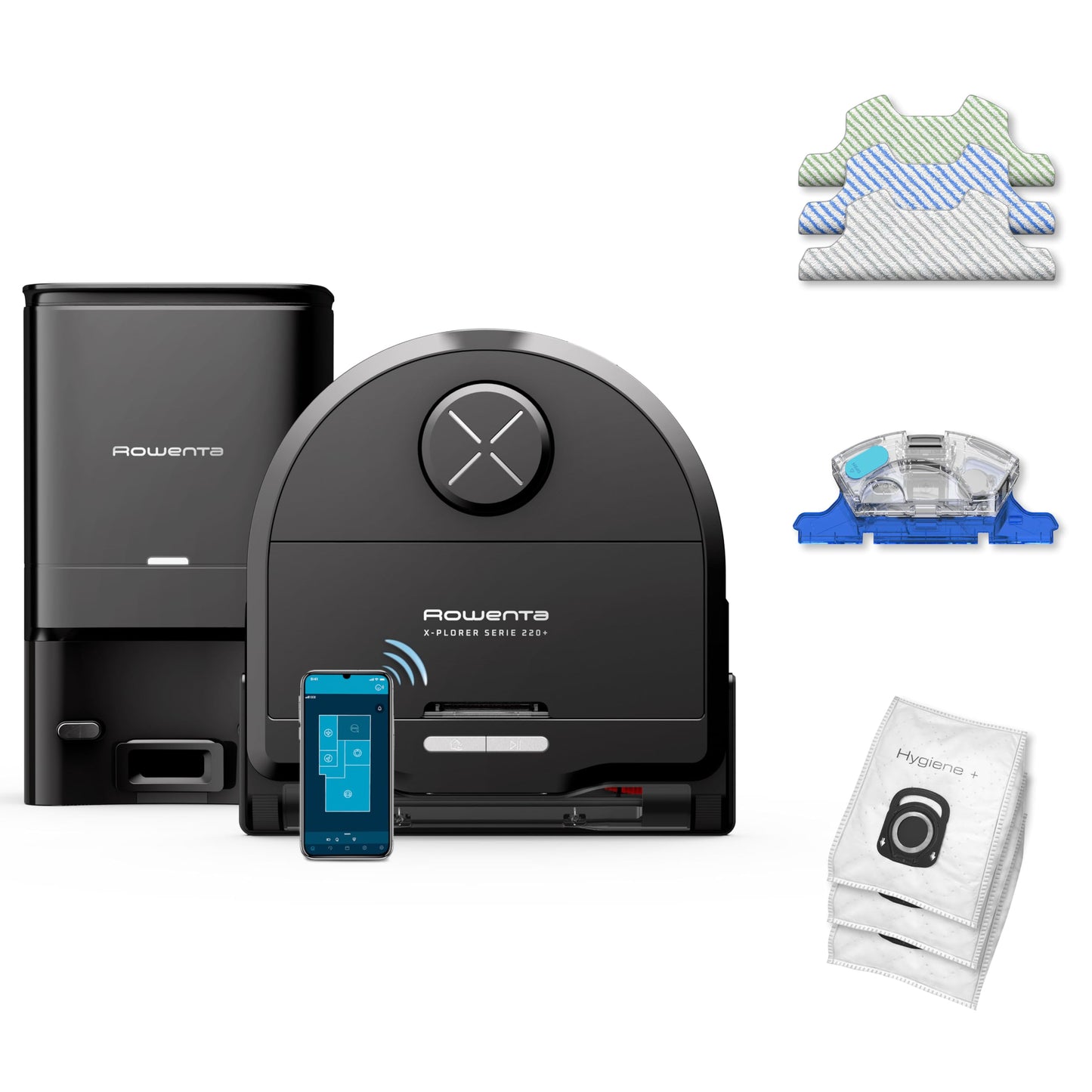 Rowenta Xplorer S220+ Animal & Allergy - lāzernavigācija, 120 min darbības laiks, lietotnes vadība, melns/metālisks