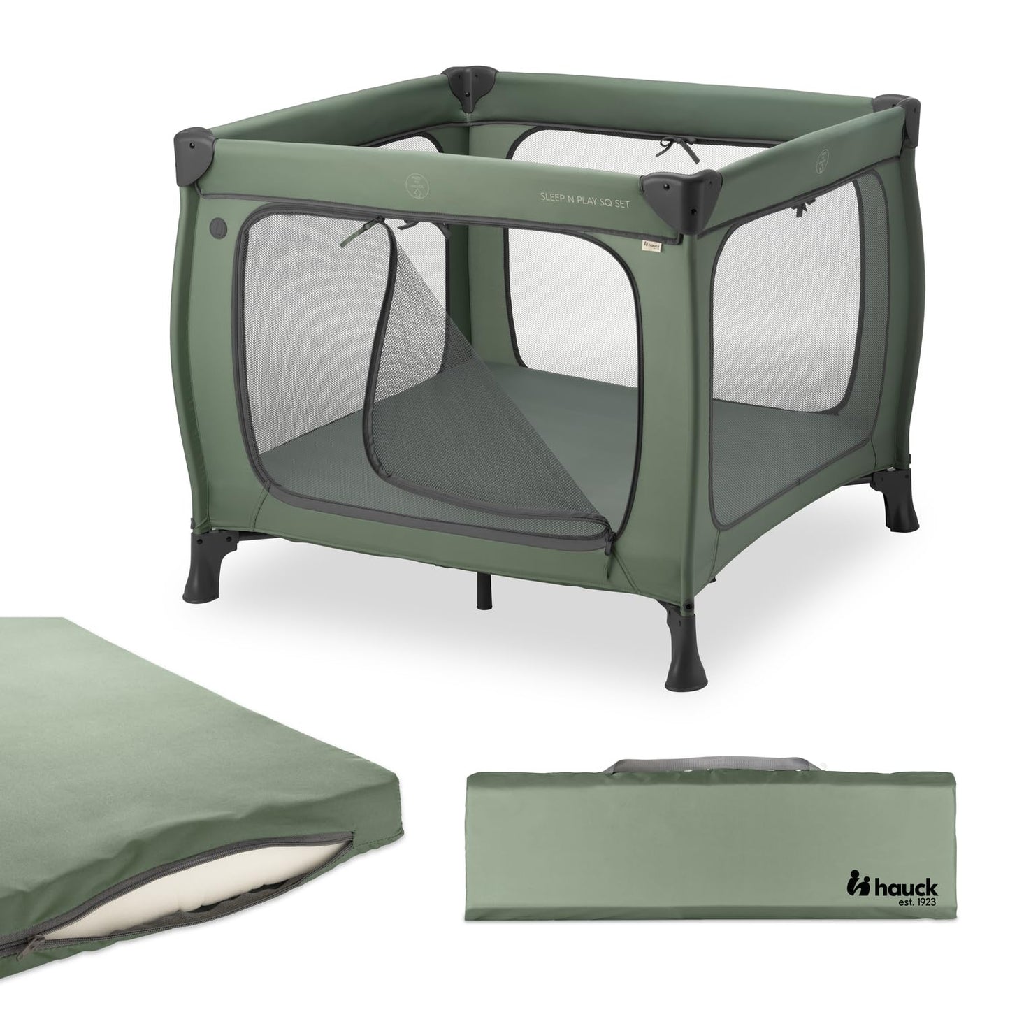 hauck kvadrātveida ceļojumu sētiņa ar matraci Sleep N Play SQ Dark Green