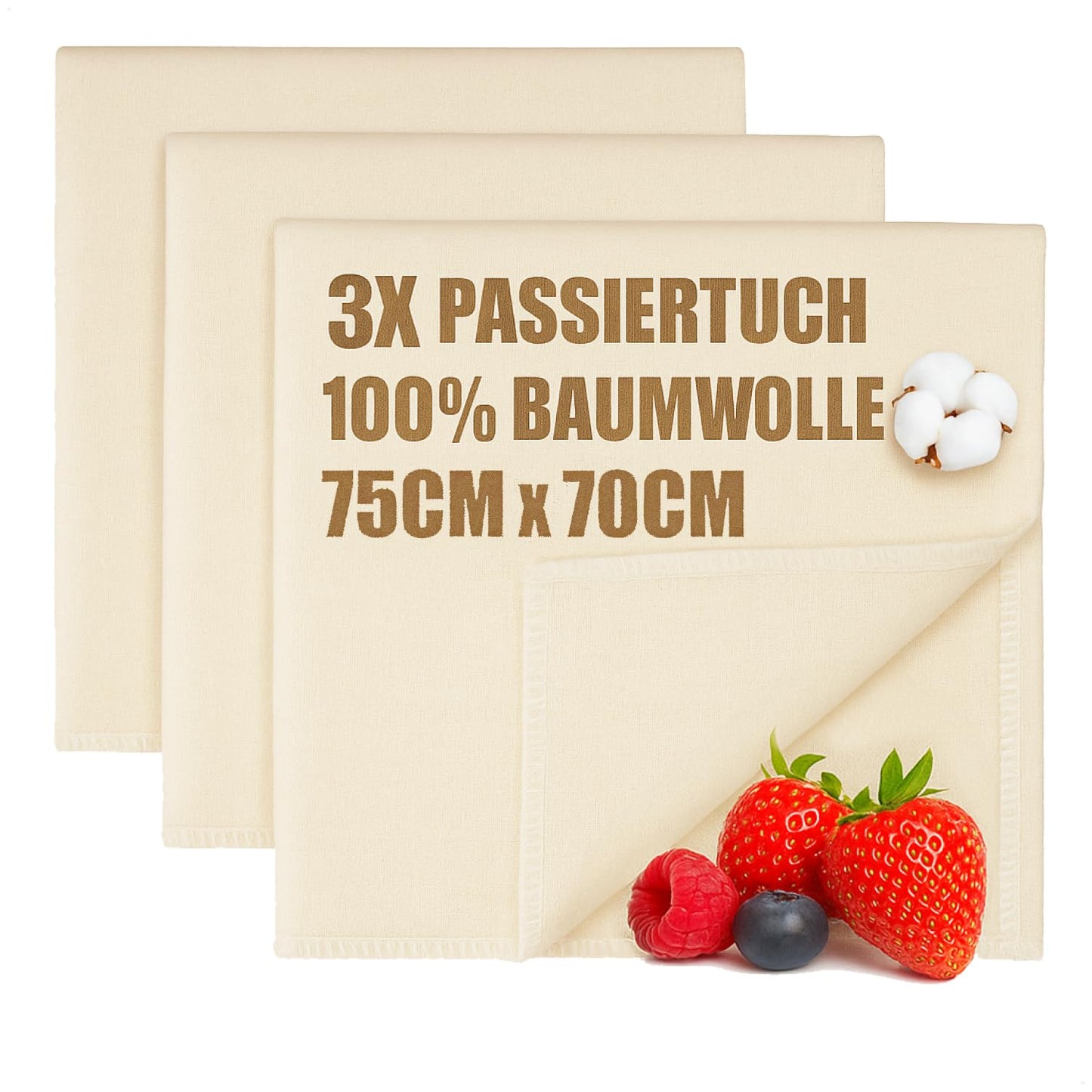 3x com-four® maizes cepšanas audums, sietiņš, filtrēšanas un klimpu audums, 75 x 70 cm