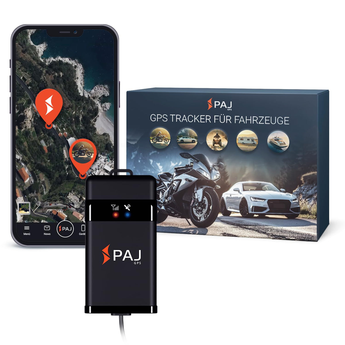 GPS izsekotājs motocikliem un transportlīdzekļiem Vehicle Finder 4G 2.0, atrašanās vietas noteikšana lietotnē reāllaikā