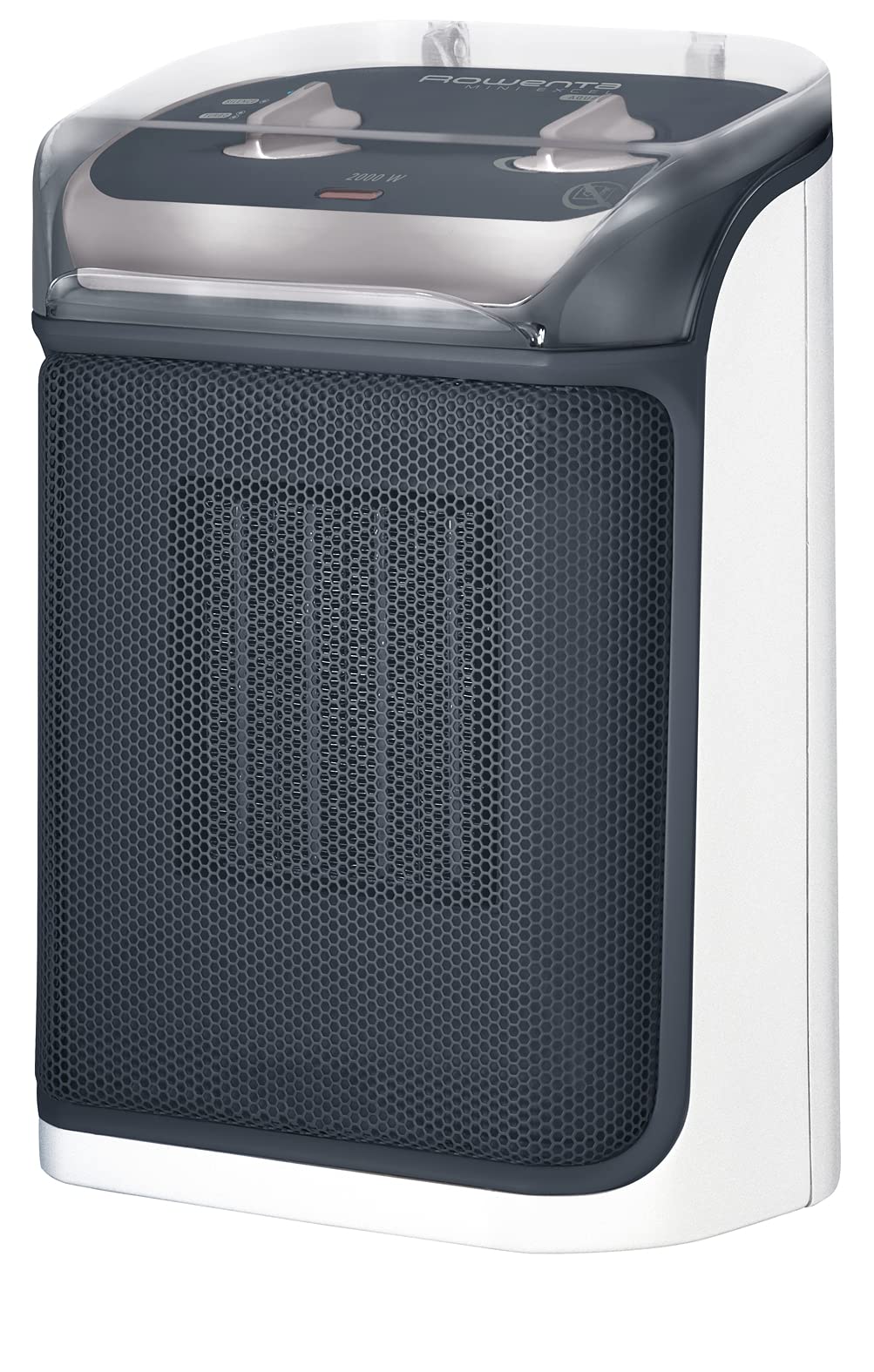 Keramikas ventilatora sildītājs Rowenta SO9281 Mini Excel Aqua, aizsardzība pret šļakatām, jaudīgs, kompakts, kluss tikai 50dB(A), pārnēsāšanas rokturis, 2000W, 20.6 x 14.6 x 30.8cm, pelēks/balts