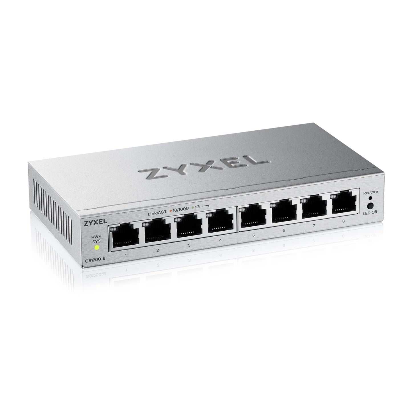 Tīkla slēdzis Zyxel GS1200-8V3 ar 8 Gigabit portiem, pārvaldāms tīmekļa pārlūkprogrammā, VLAN, QoS un IGMP Snooping