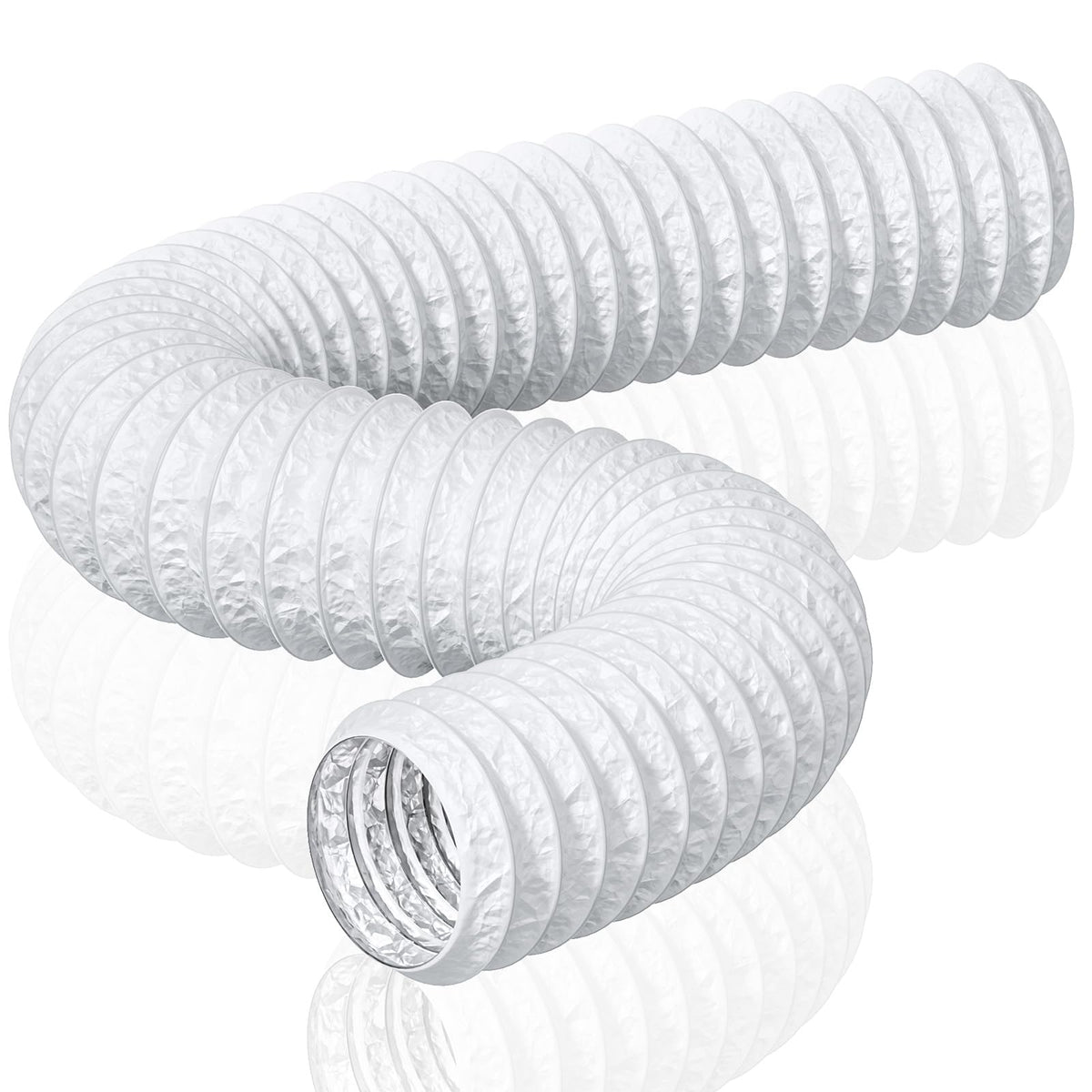 HG Power 150mm gaisa izplūdes caurule, 5m elastīgs PVC alumīnija ventilācijas kanāls, skaņu izolējoša alumīnija elastīgā šļūtene, balta