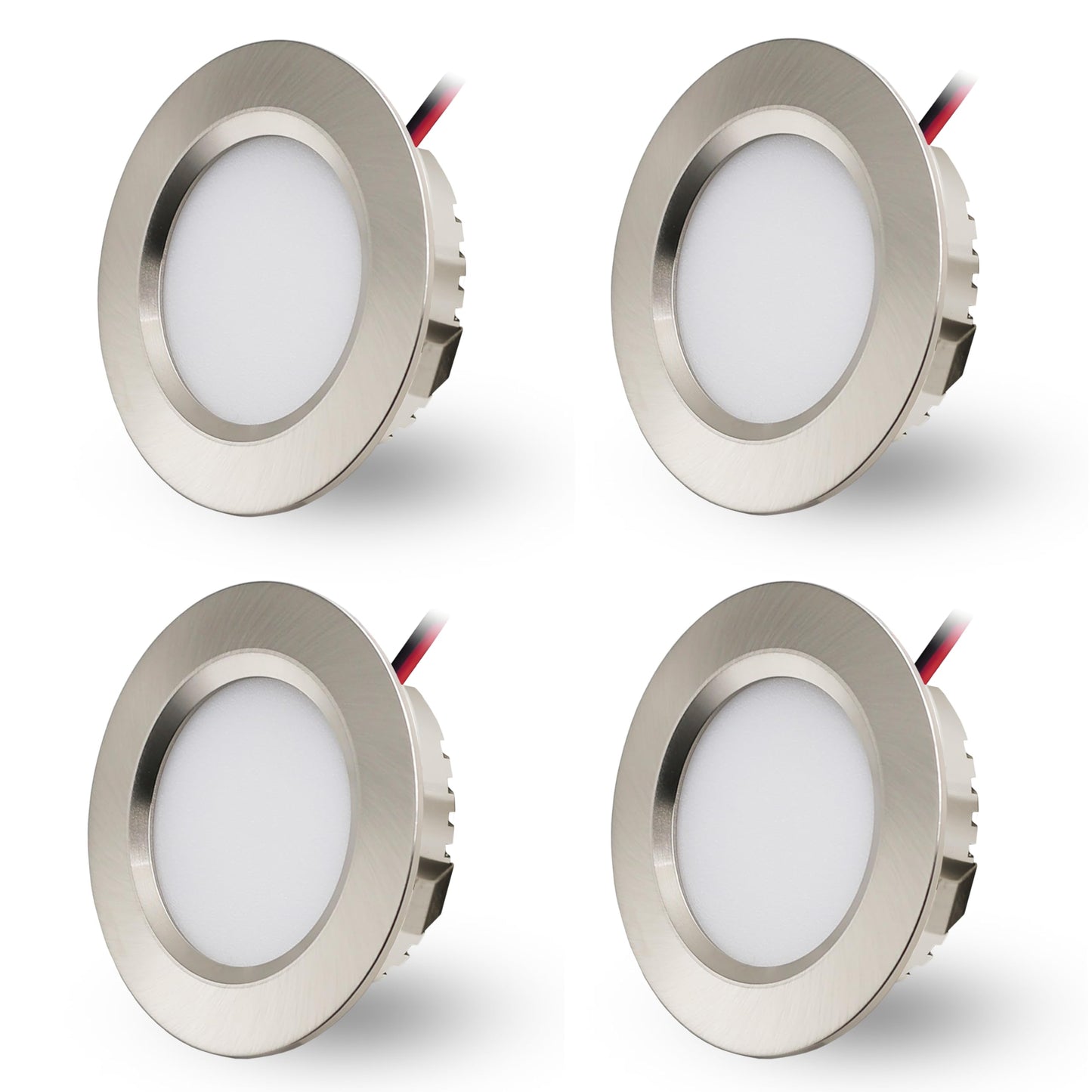 LED iebūvējamie prožektori 230V 3W plāni iebūvējamie gaismekļi, 55-58mm urbumam, 15mm plāni, IP44 griestu spoti vannas istabai, virtuvei, viesistabai, 4 gab. komplekts (niķelis, silti balts 3000K)