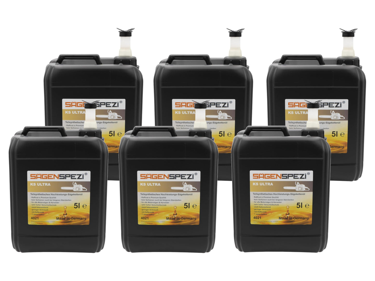 Motorzāģa ķēdes eļļa KS ULTRA Premium Haftöl 6x 5 Liter, kopā 30 Liter, daļēji sintētiska