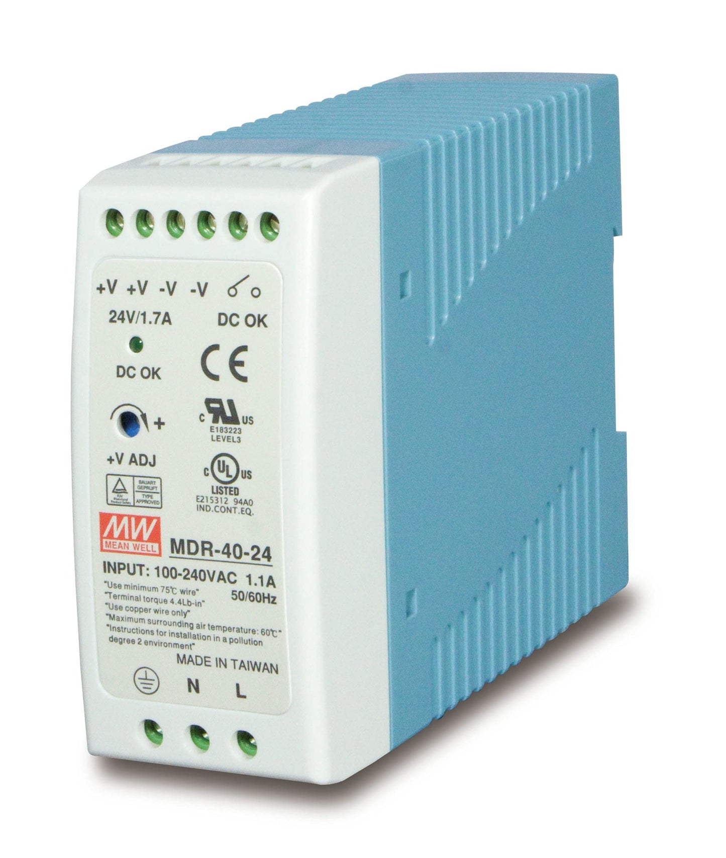 PLANET PWR-40-24 Power Supply - 40W, blue and white design, compact, efficient for various electronic devices.