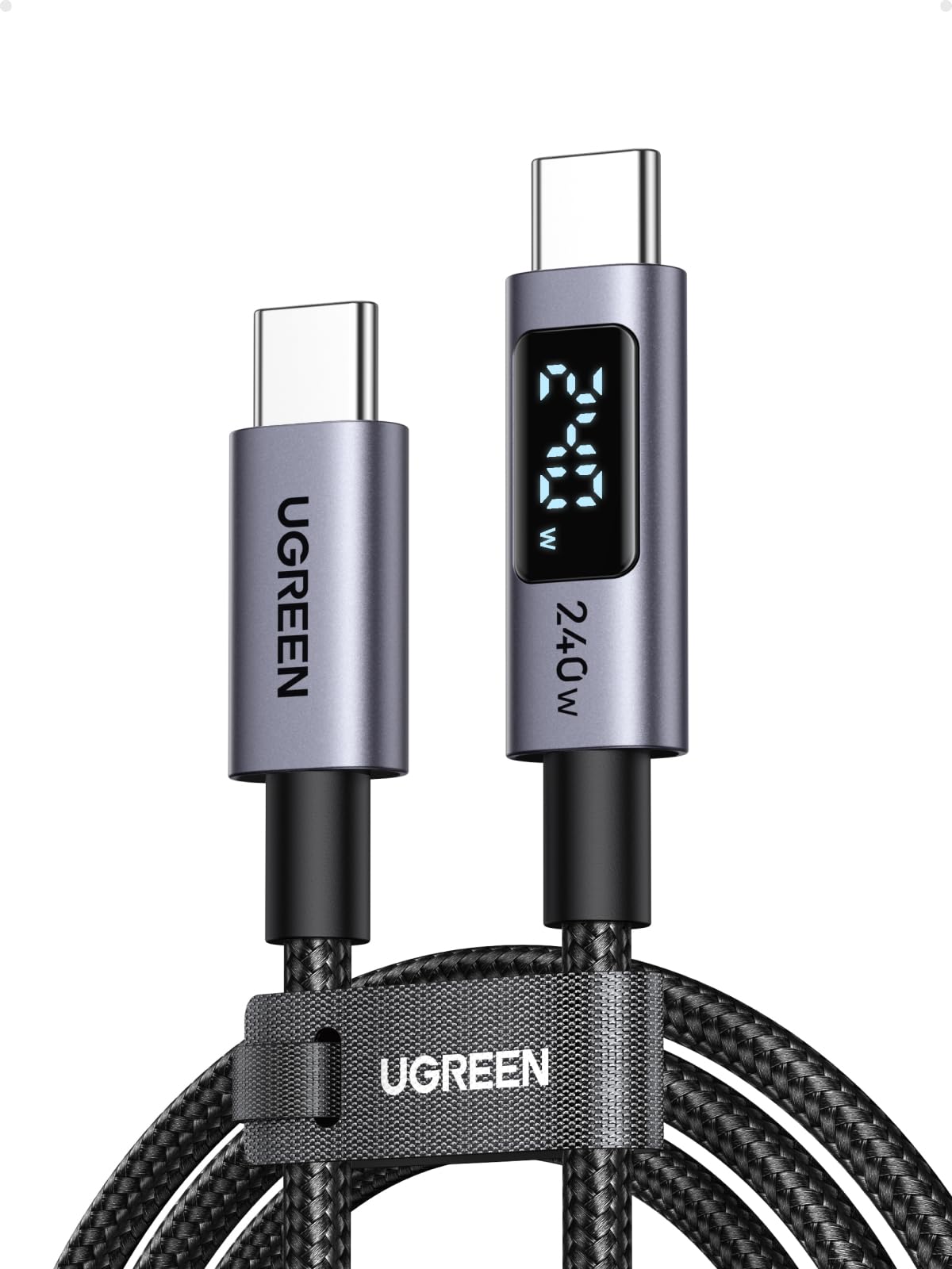 USB-C kabelis UGREEN 240 W ar digitālo displeju, PD3.1 ātrās uzlādes kabelis