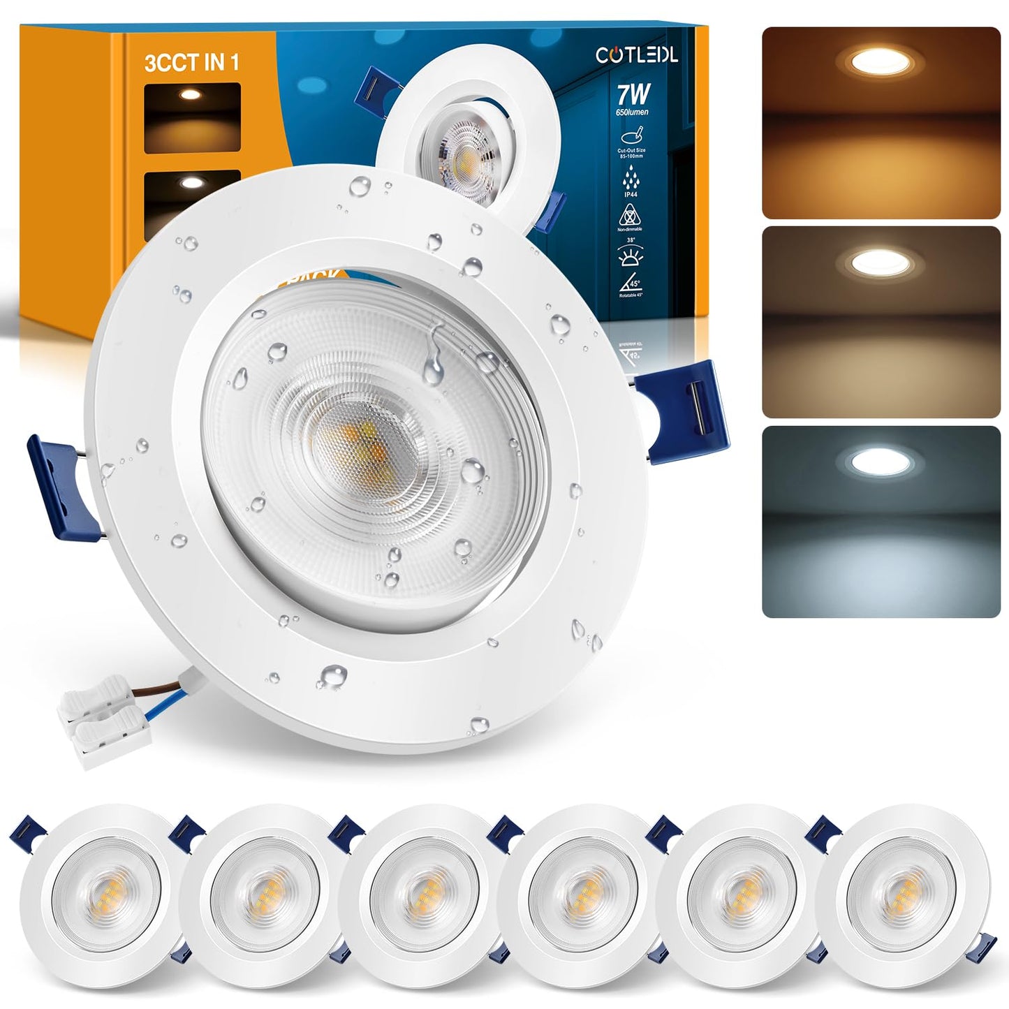 Iebūvējami LED prožektori COTLEDL Ø85–100mm cauruma izmērs, grozāmi LED spoti, 6 gab. komplekts