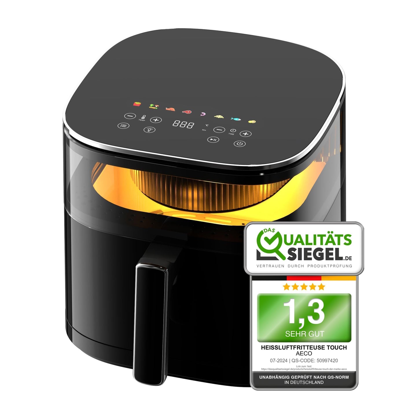 aeco TOUCH AirFryer - 5.7L capacity, 270° viewing window, digital touchscreen, 1700W, 8 cooking programs, recipe book included