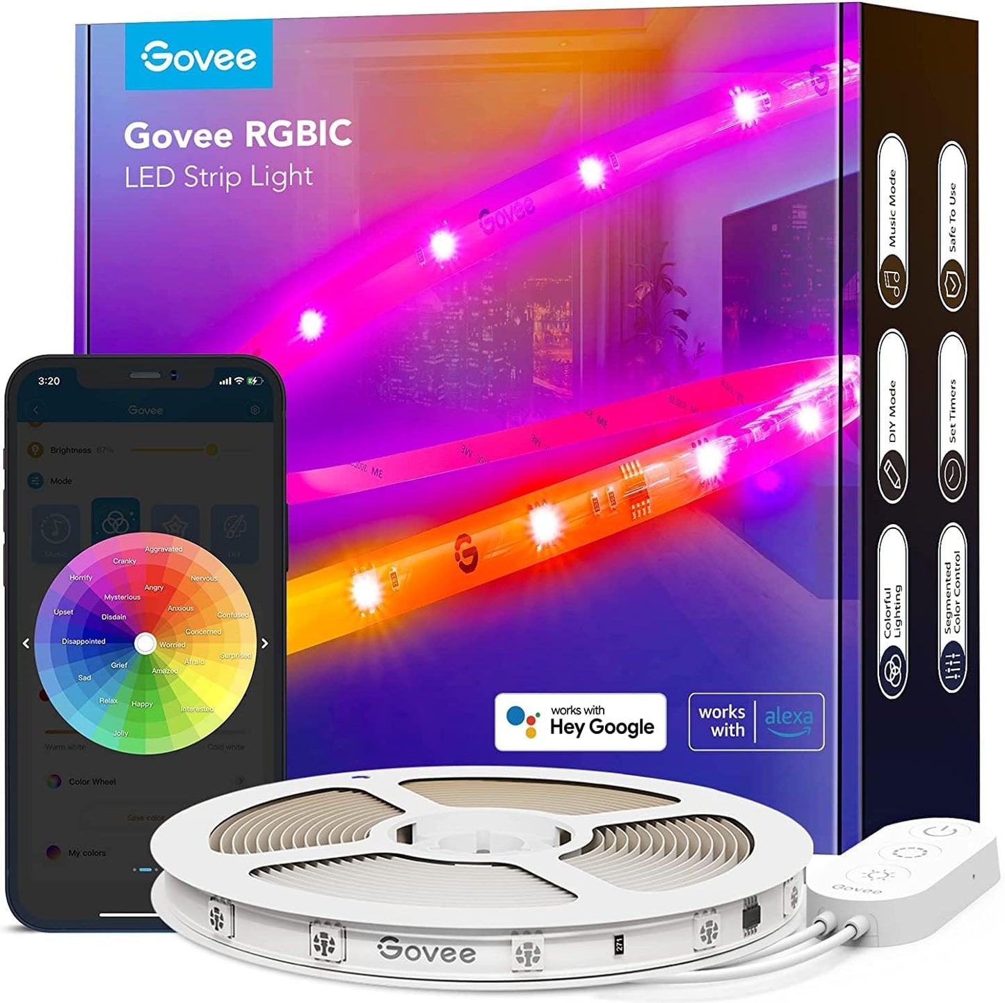 LED lente Govee LED Strip RGBIC Pro 5m, viedā LED lente, darbojas ar Alexa