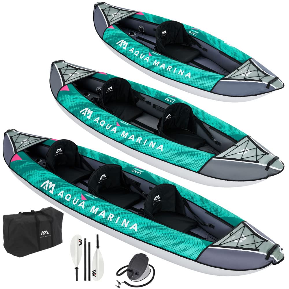 Piepūšamais kajaks Aqua Marina Laxo-380 2022 komplekts 2–3 personām, 12'6" 380 x 90 cm, ar airiem, pumpi un mugursomu