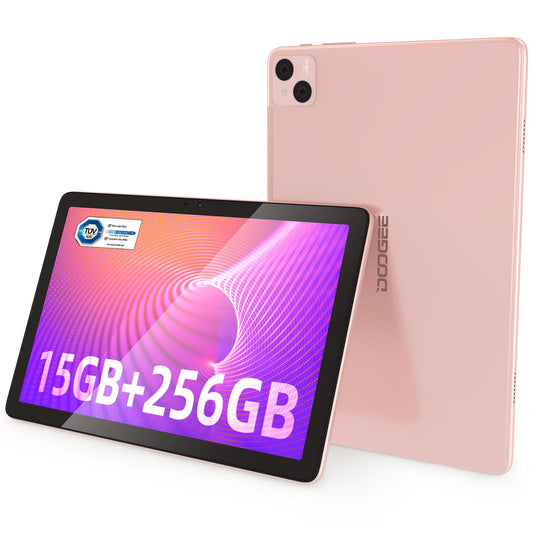DOOGEE T10 Pro Planšetdators 10,1 collas FHD+ ar 15 GB RAM + 256 GB ROM (1 TB paplašināms), 8580 mAh akumulators, Octa-Core Android 12 planšetdators ar Dual 4G LTE, WiFi 2,4/5G, TÜV sertificēts, 13MP + 8MP, rozā