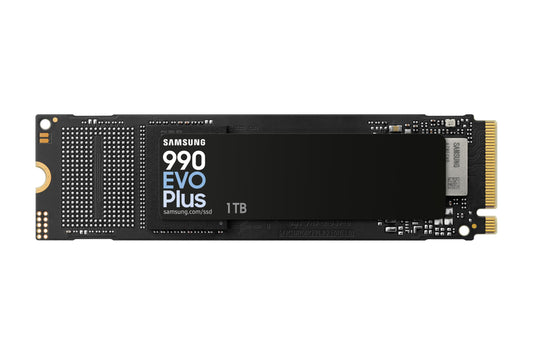 Samsung 990 EVO Plus NVMe M.2 SSD 1 TB - PCIe 4.0, 7,150 MB/s read, 6,300 MB/s write, ideal for gaming and graphics.