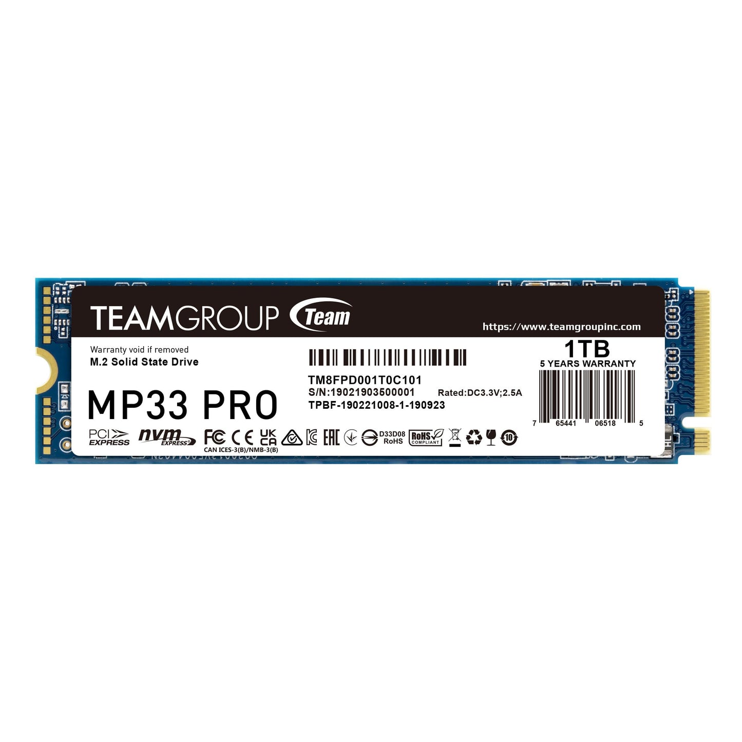 TEAMGROUP MP33 PRO 1TB SSD - M.2 PCIe 2280, up to 2100 MB/s, Gen3x4, TBW>600TB, high-speed internal storage.