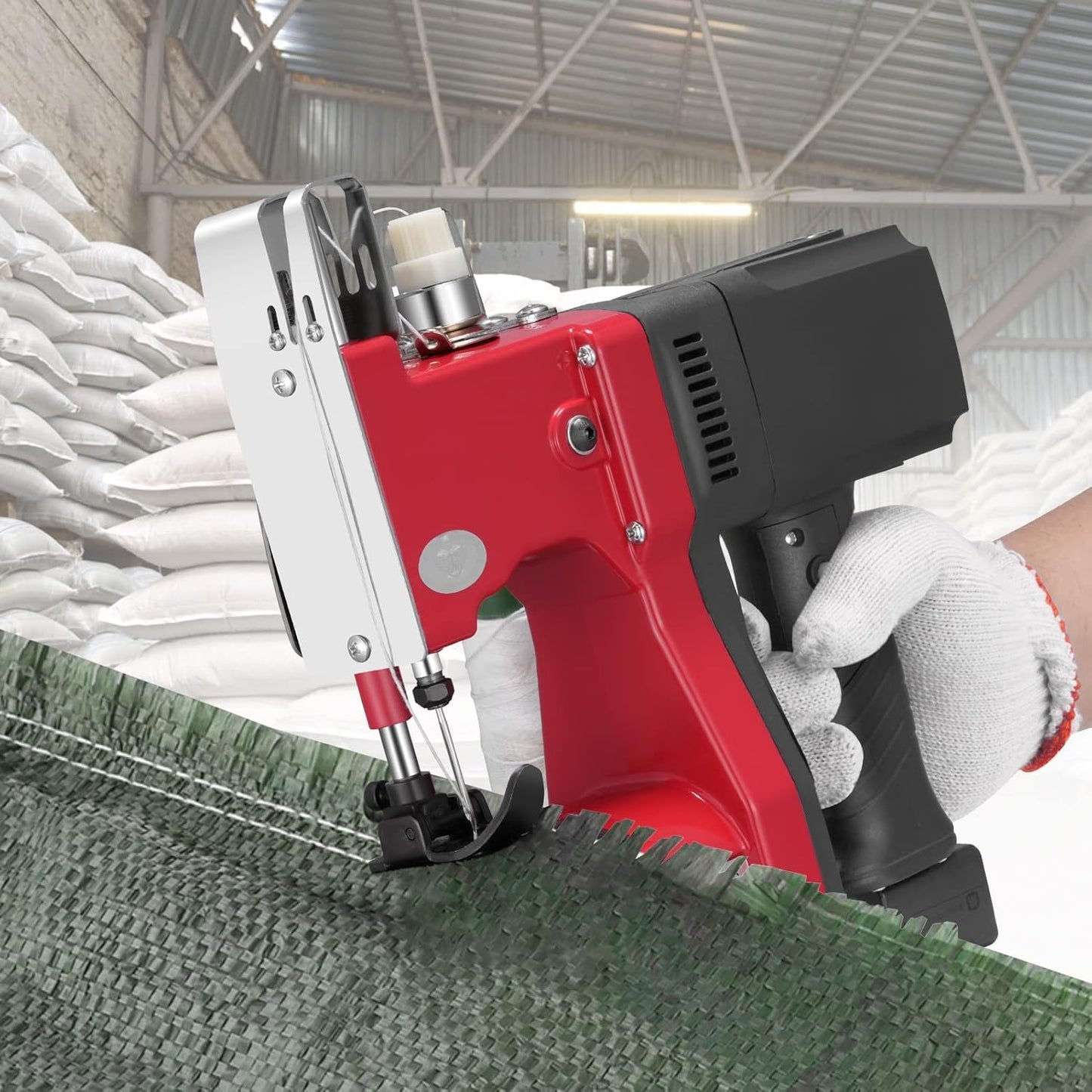 Kotsy Sacknähmaschine Tragbare, Nähmaschine Beutelhefter Elektrische Verpackungsbeutel Nähte Abdichtung für gewebte Schlangenleder-Sack Reispapier Plastiktüte (rot)