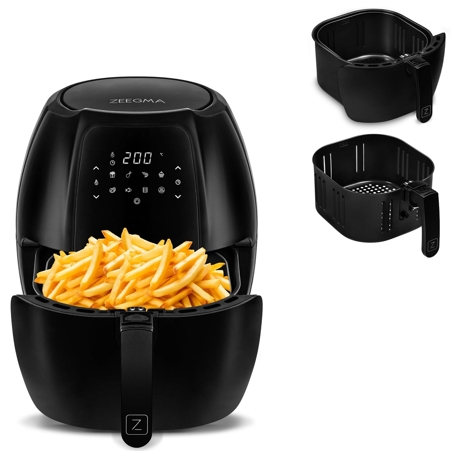 ZEEGMA Knapper Grand 1800W gaisa fritieris - 6L grozs, 9 programmas, LCD skārienpanelis, veselīga cepšana bez taukiem.