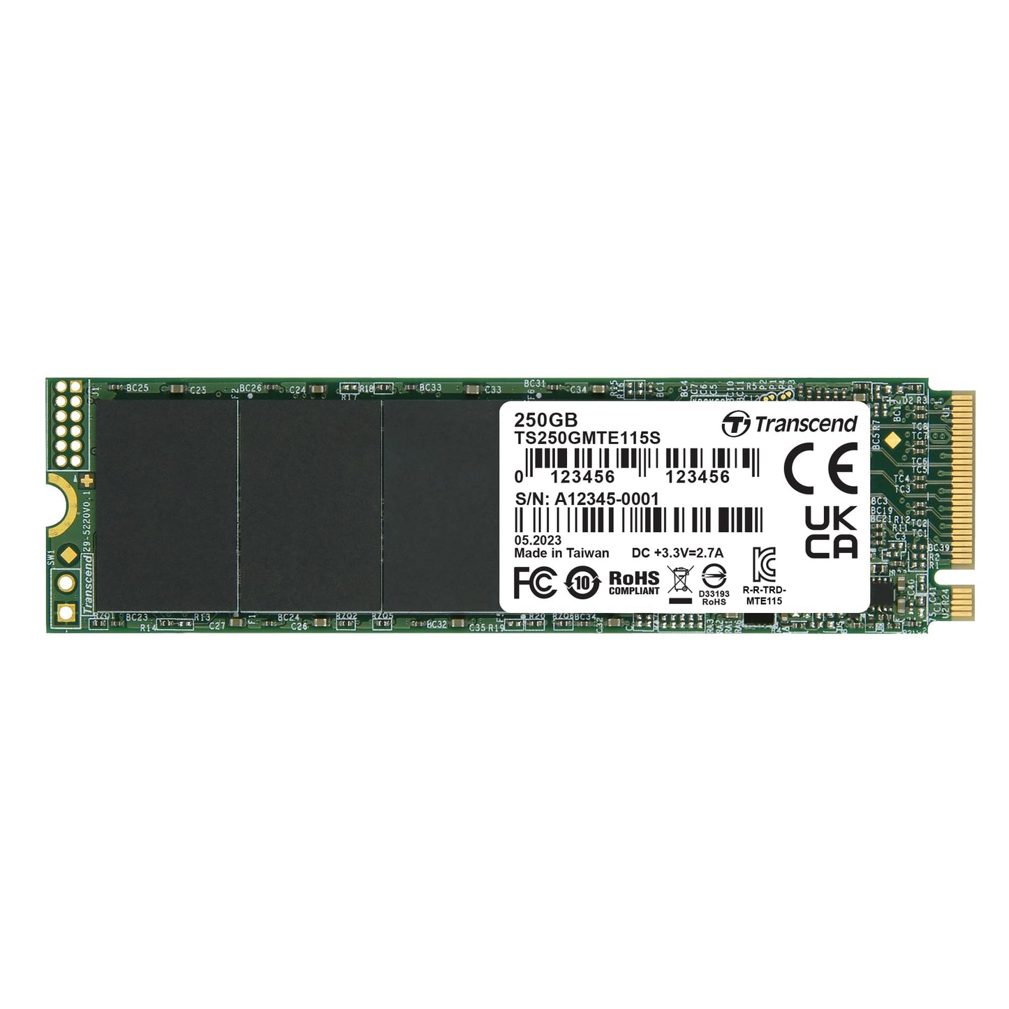 Transcend SSD 250GB M.2 MTE115S - PCIe Gen3 x4 NVMe, M.2 2280 form factor, high-speed storage solution.