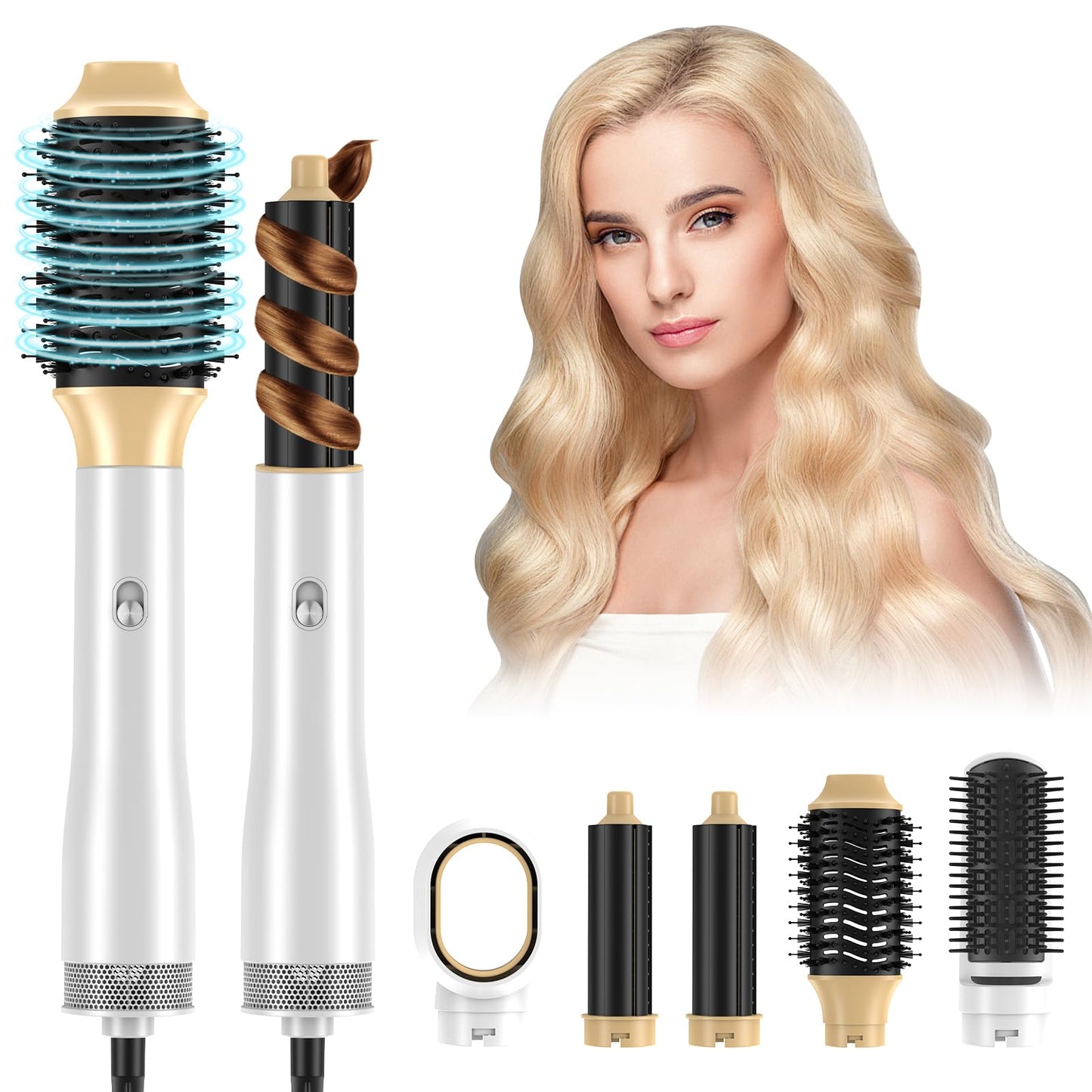 Fēna suka Anluomafuy, termossuka, Blowout Boost Thermal Brush, joniskā apaļā suka, lokšķēres suka, Airstyler, 2 siltuma režīmi, 5 uzgaļi žāvēšanai, taisnošanai un apjoma veidošanai, 1200W