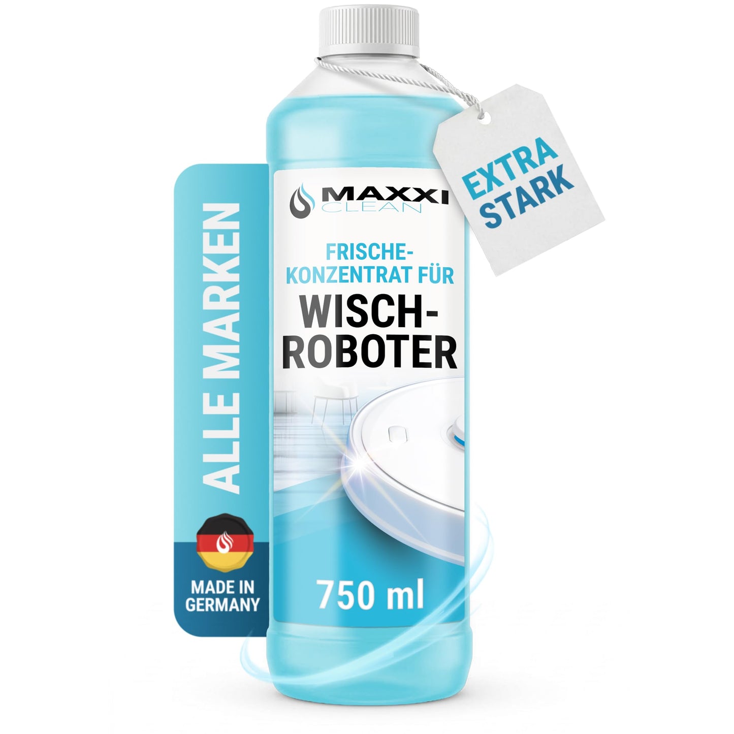 Maxxi Clean tīrīšanas līdzeklis Saugroboter mit Wischfunktion, 1 x 750 ml, koncentrāts ar svaigu aromātu, universāls tīrīšanas līdzeklis flīzēm, laminātam un parketam