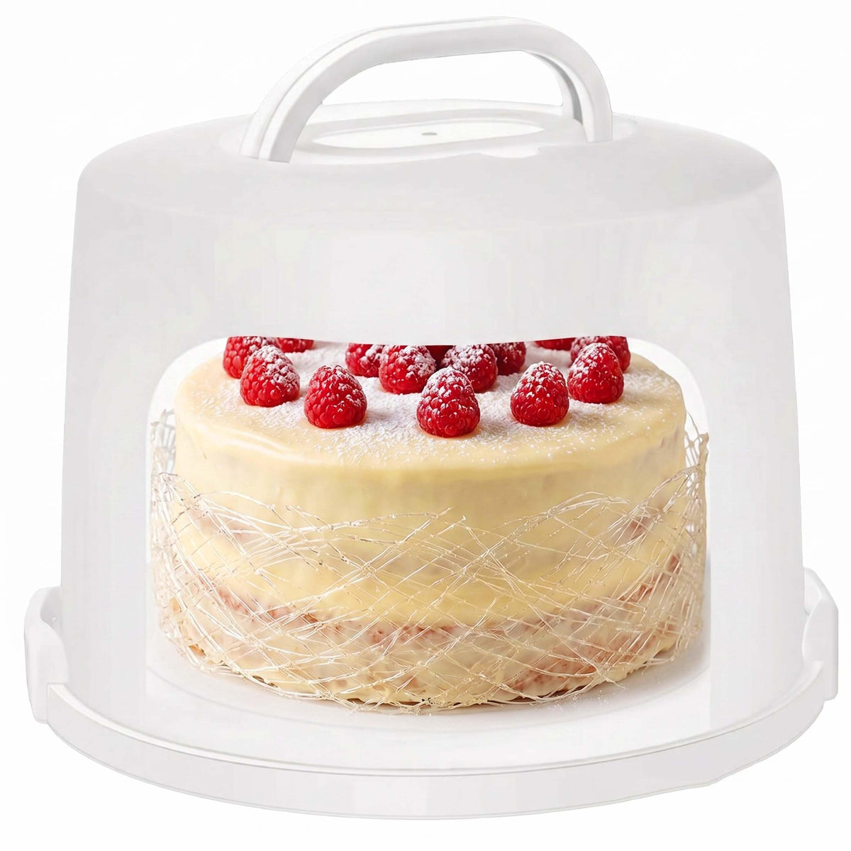 Īpaši augsts tortes trauks Relaxdays līdz 10 kg, hermētisks, tortes kupols ar rokturi, HxD 22 x 30,5 cm, balts