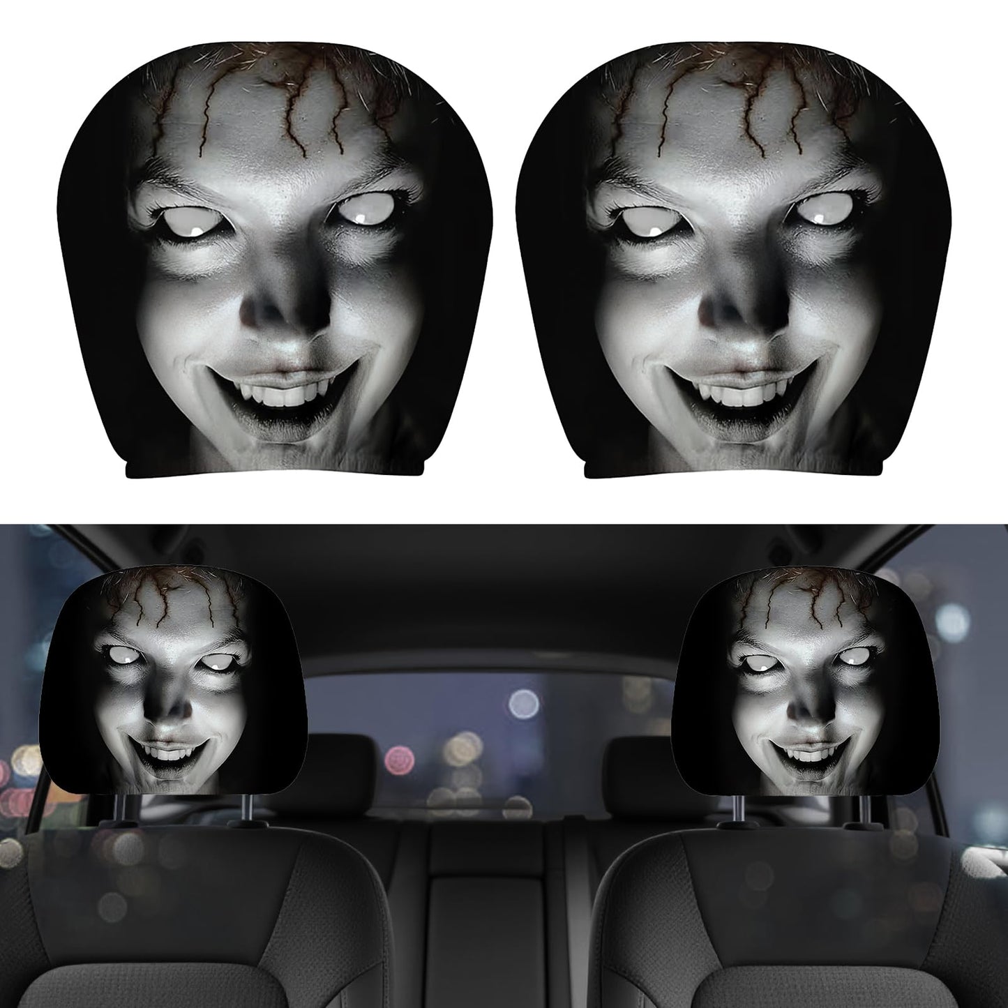 Lustīgi auto galvas balstu pārvalki Byffoer 2 gab., Ghost Face galvas balstu pārvalki