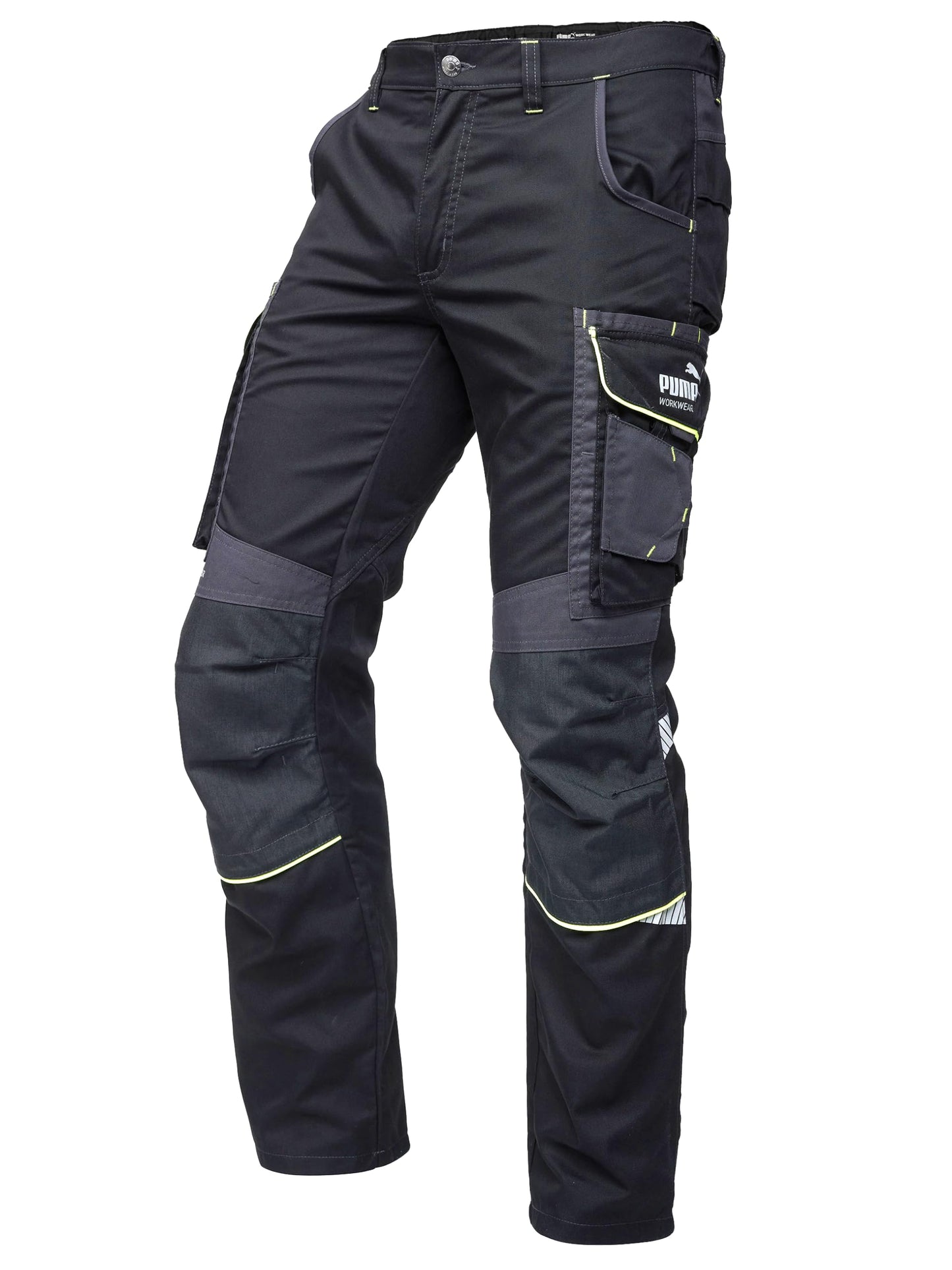 Darba bikses vīriešiem PUMA Workwear Precision X, premium darba apģērbs ar vairākām kabatām un pastiprinātiem ceļiem, melna/neona, 52