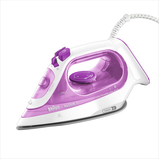 Braun TexStyle 3 SI 3030 PU tvaika gludeklis - FreeGlide 3D virsma, 2300W, tvaika trieciens 140g/min, 270ml tvertne, violets