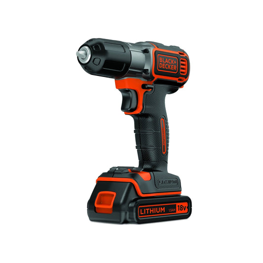 Black+Decker 18V Li-Ion Drill - Autosense technology, 1.5 Ah battery, charger, and carrying case included.