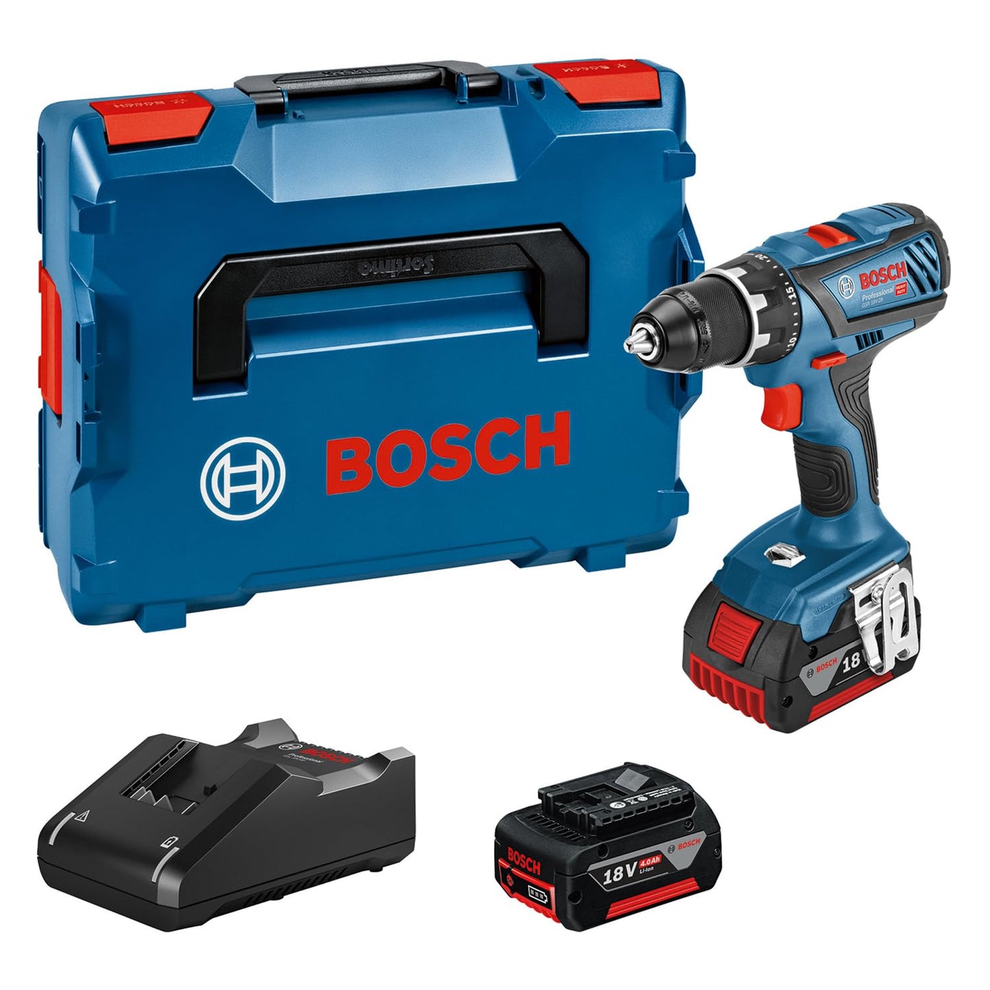 Bosch Professional 18V akumulatora urbjmašīna GSR 18V-28 - 28/63 Nm griezes moments, 2x 4.0Ah akumulators, ātrā lādētājs.