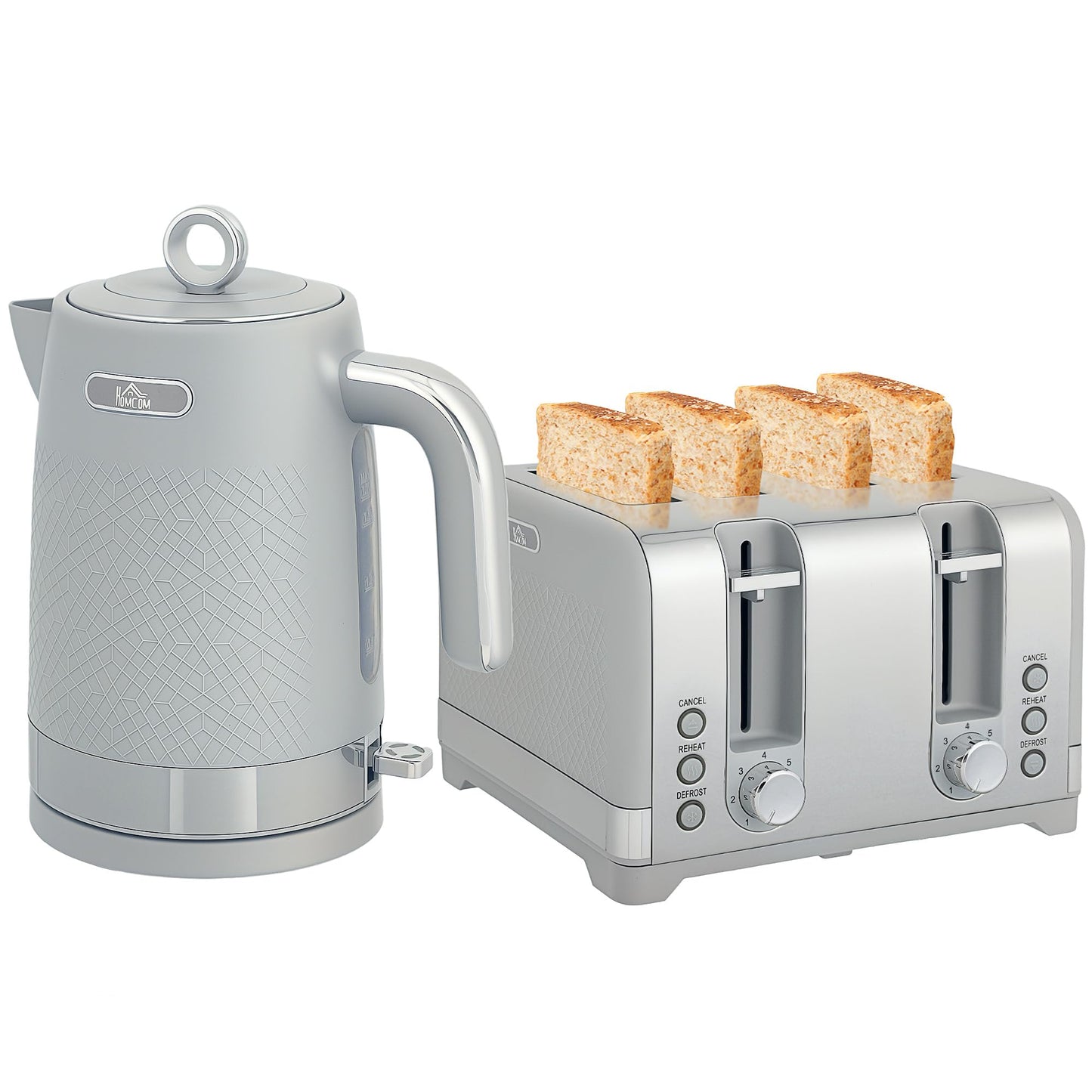 Tējkanna un tosteris komplekts HOMCOM, 1,7L, 2200W, termostats, 4 šķēles, pelēks