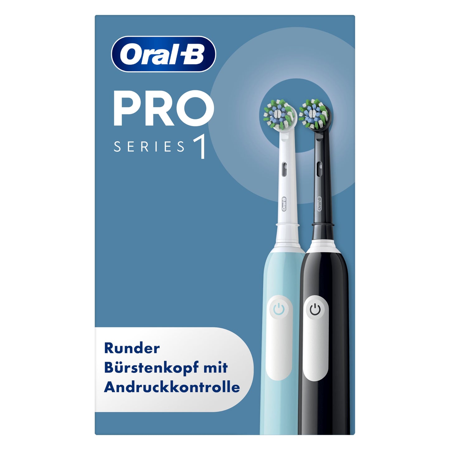 Oral-B Pro Series 1 Elektriskā zobu birste divu iepakojumā — Elektriskā zobu birste, iekļauj 2 uzgali — 3 tīrīšanas režīmi zobu kopšanai, elektriskā zobu birste, izstrādājusi Braun, zila un melna