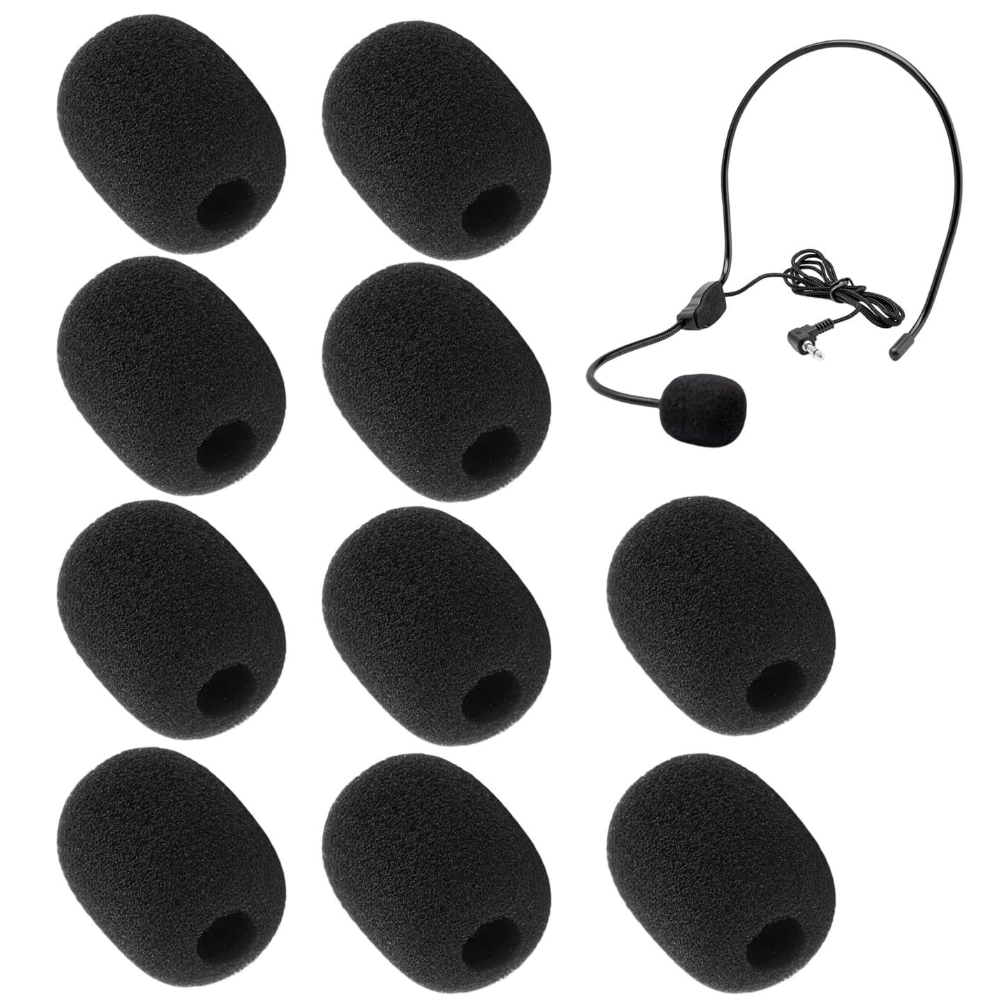 Mikrofona popfiltrs wilcractk, 10 gab. melns mikrofonu putu pārvalks 30x22x8mm, augsta blīvuma vēja aizsargs austiņām, lavalier, mācībām un skatuvei
