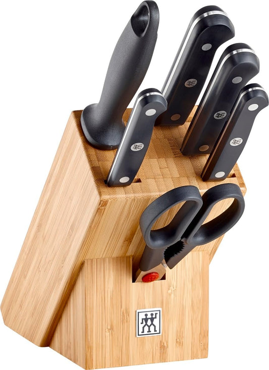 ZWILLING Gourmet knife block set - 7 pieces, stainless steel knives, sharpener, scissors, ergonomic handles, black, made in Germany