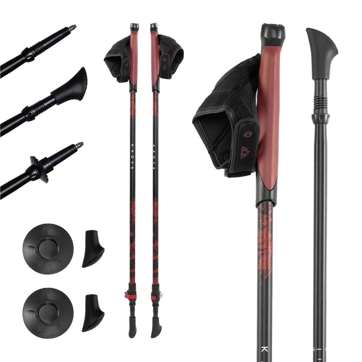 Nordic walking nūjas KADVA HALNA sarkanas, regulējamas 84-135 cm, Quick Lock sistēma, alumīnija nūjas ar PP un TPR rokturiem