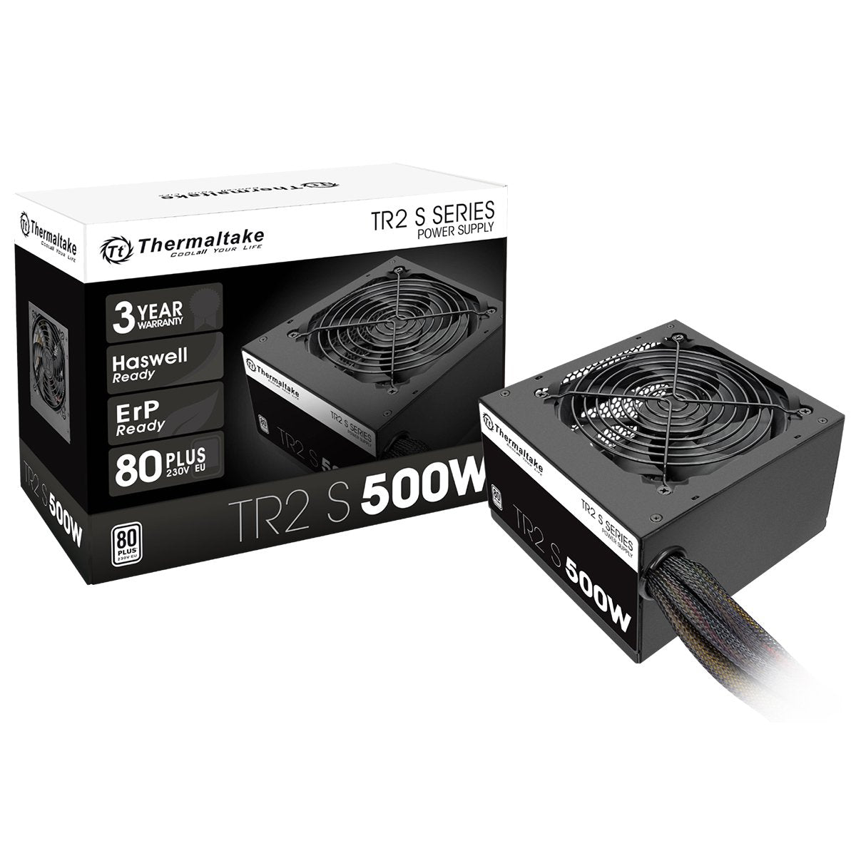 Thermaltake TR2 S 500W - 80-Plus certified, quiet 120mm fan, black PC-ATX power supply unit.