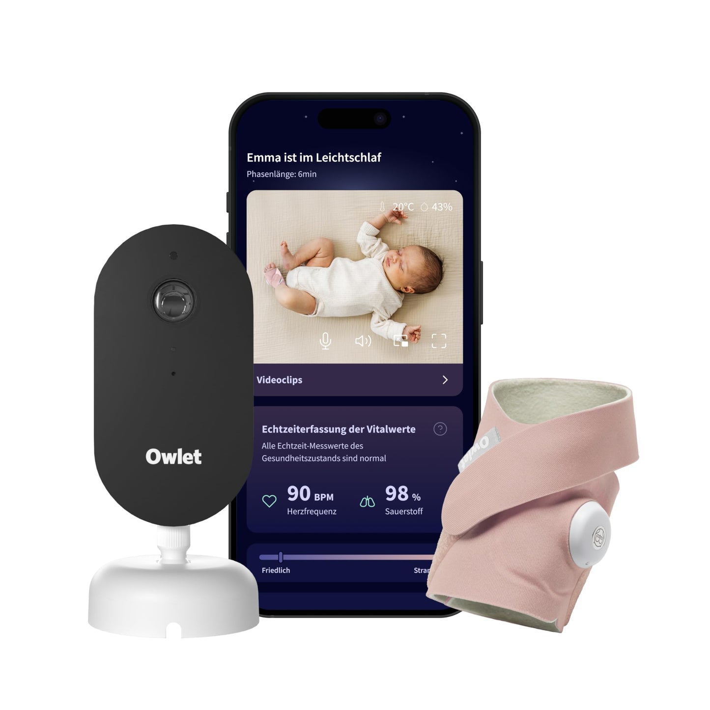 Vieda mazuļa uzraudzība Owlet Dream Duo – vieda bērnu uzraudzības kamera ar lietotni | Dusty Rose