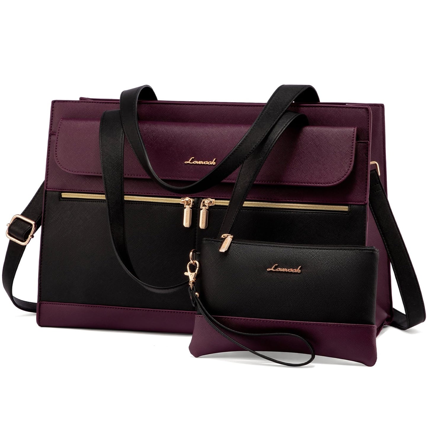 LOVEVOOK lēdiju klēpjdatora soma 15,6 collu eleganta darba soma liela shopper soma biznesa soma portfelis skolotājas soma PU ādas tote soma skolas soma piezīmjdatora soma birojam un universitātei, violeta