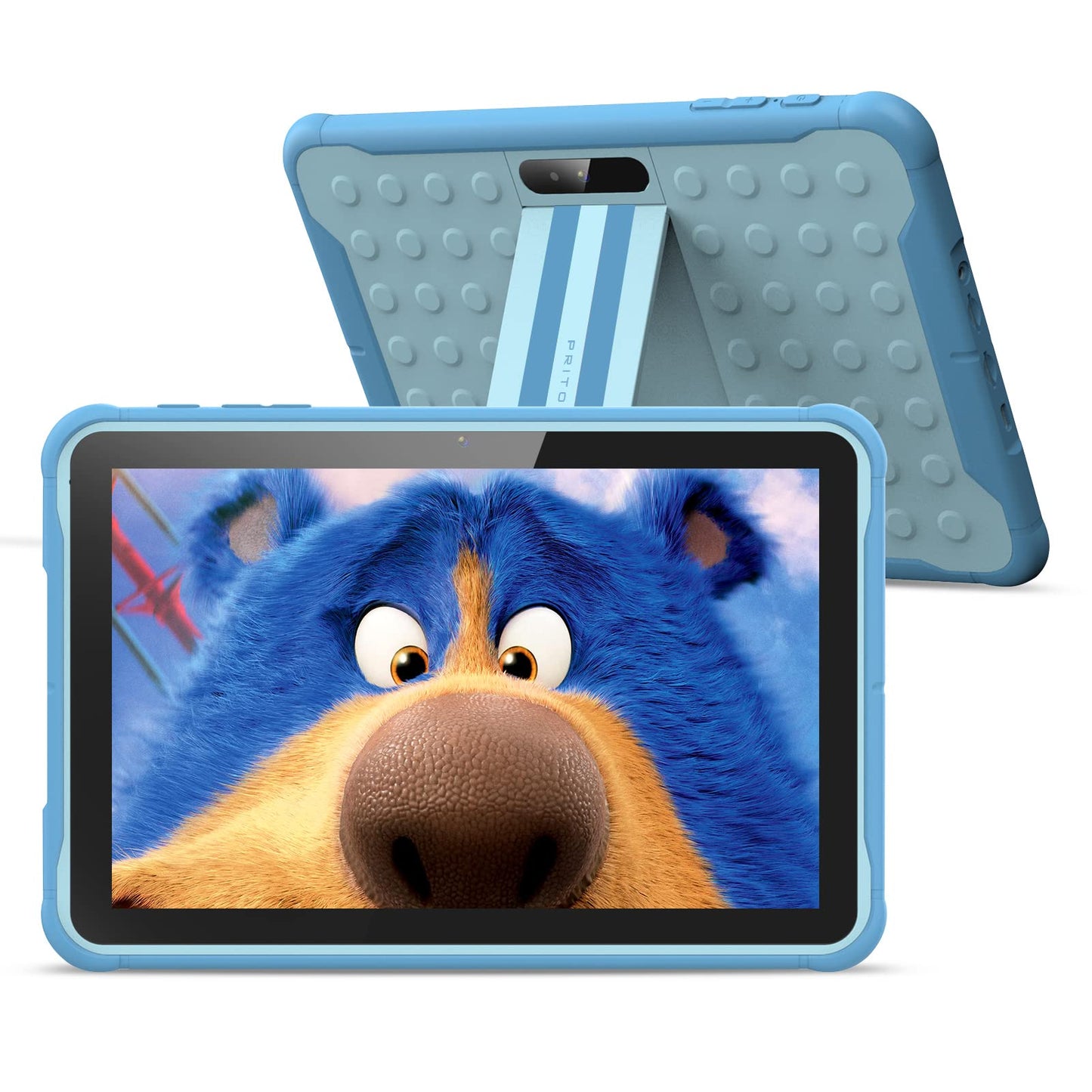PRITOM Bērnu planšetdators 10 collas, Android 10.3G telefona planšetdators, bērnu bloķēšana, WiFi planšetdators bērniem, 6000 mAh, Quad Core procesors, 2GB RAM, 32GB ROM, HD IPS ekrāns, planšetdators bērniem ar maciņu (Zils)