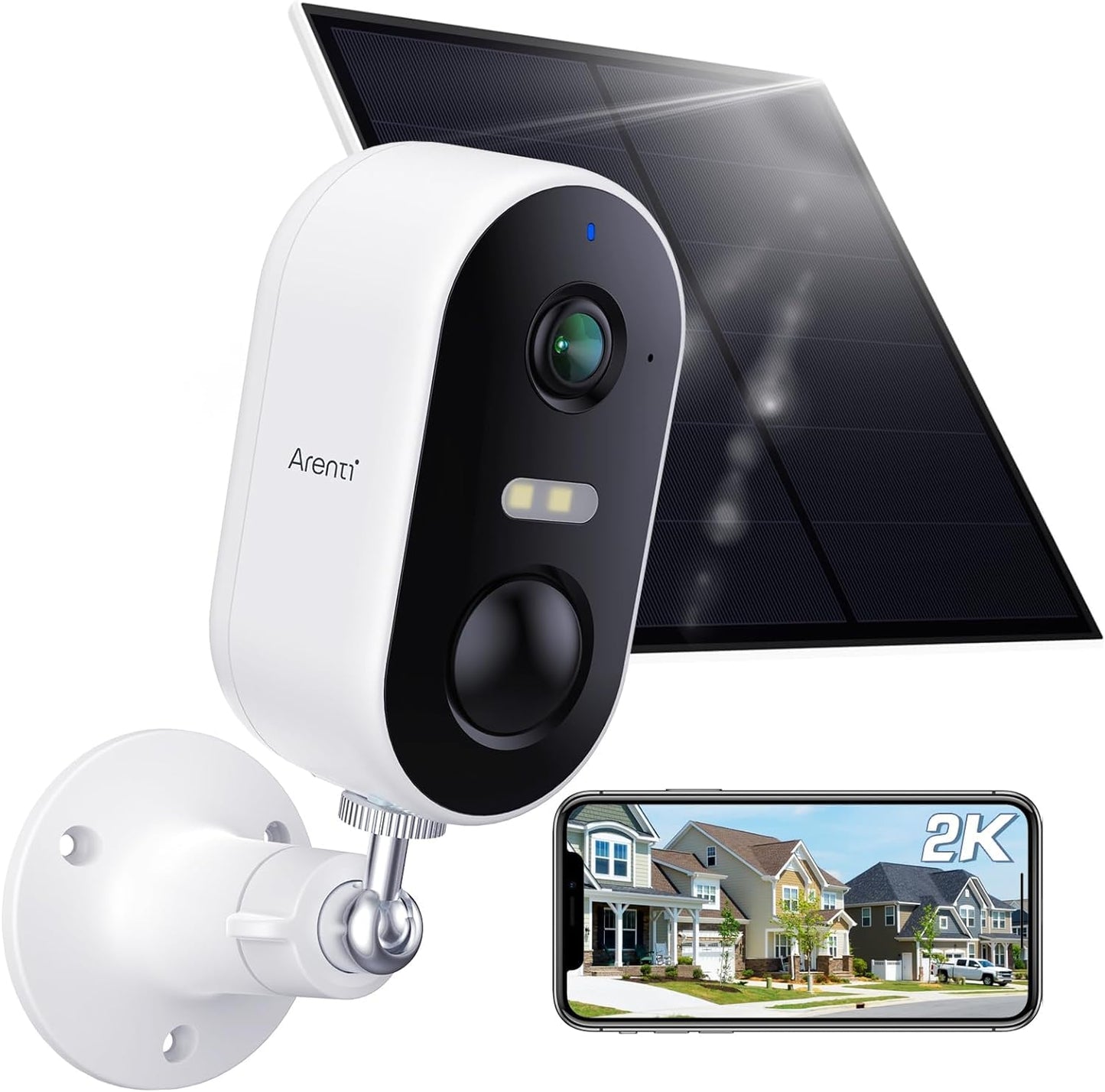 ARENTI Bezvadu uzraudzības kamera ārā ar akumulatoru un saules paneli, 3MP 2,4G WLAN uzlādējama drošības kamera ārā, IP kamera āra, nakts redzamība, divvirzienu audio, IP65, kustības noteikšana