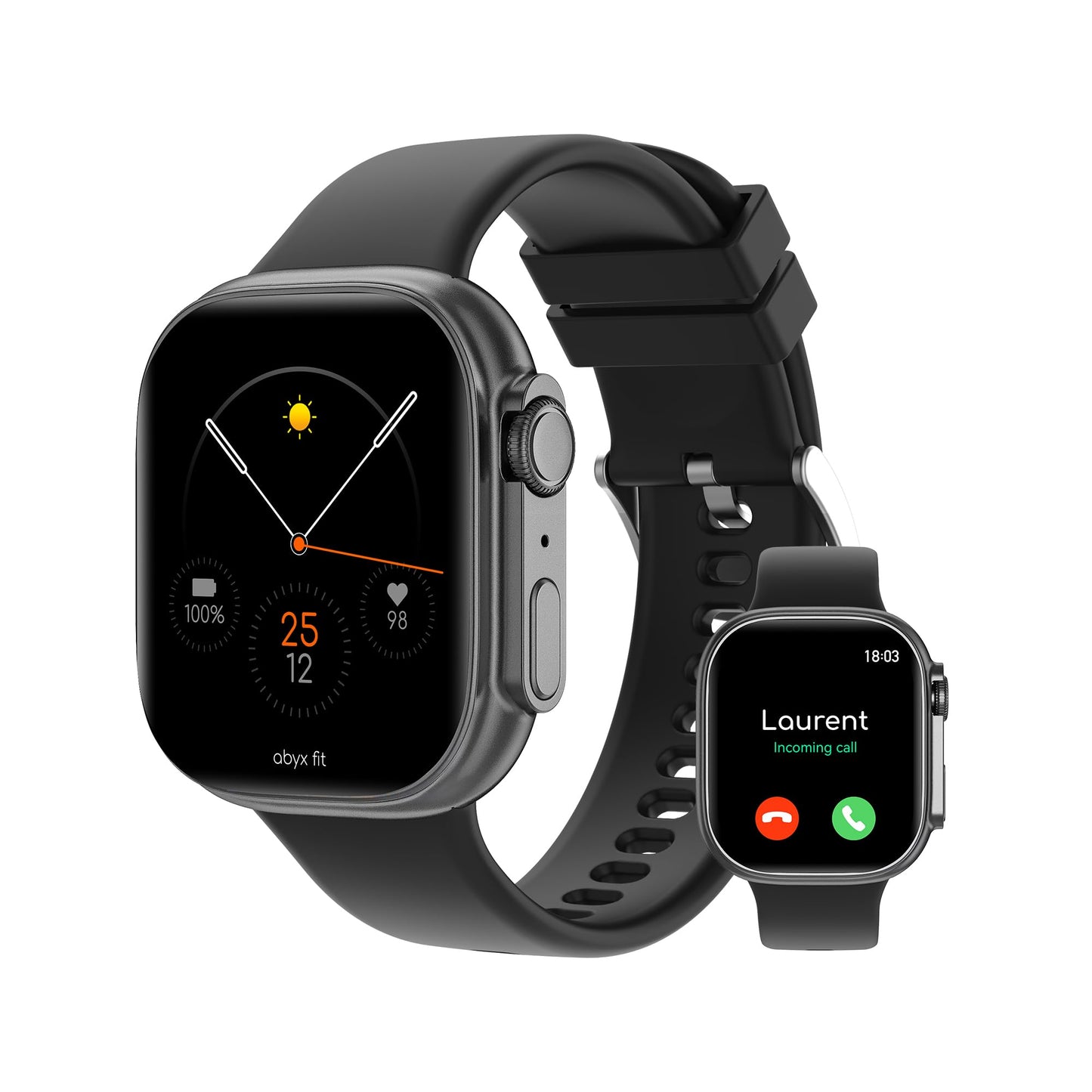 Abyx Fit Touch 5 - viedpulkstenis ar AMOLED skārienkrāsu, fitnesa izsekotājs, asinsspiediena un sirdsdarbības mērīšana.