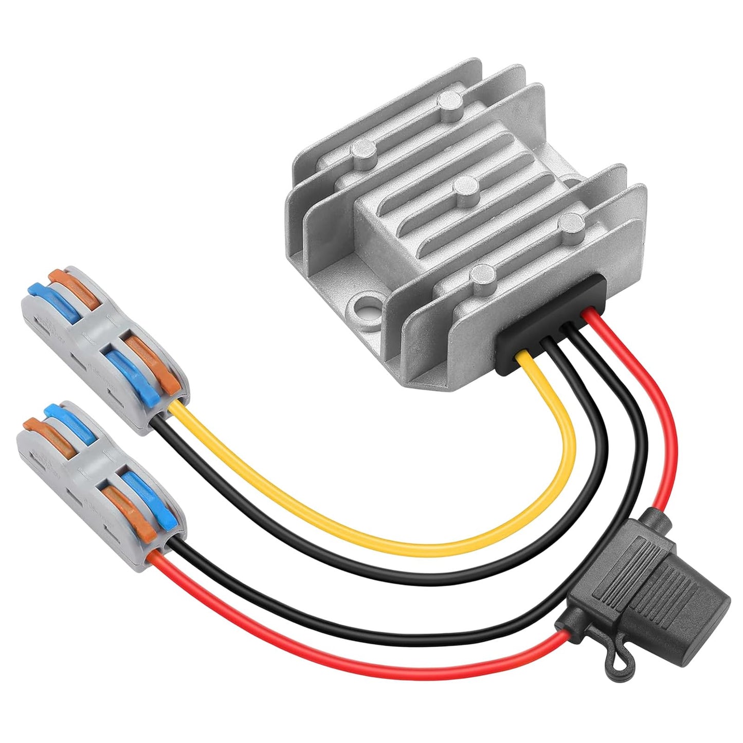 DC/DC sprieguma pārveidotājs 9-36V uz 12V 5A 60W MAX, ūdensizturīgs buck pārveidotājs ar drošinātāju un spaiļu bloku