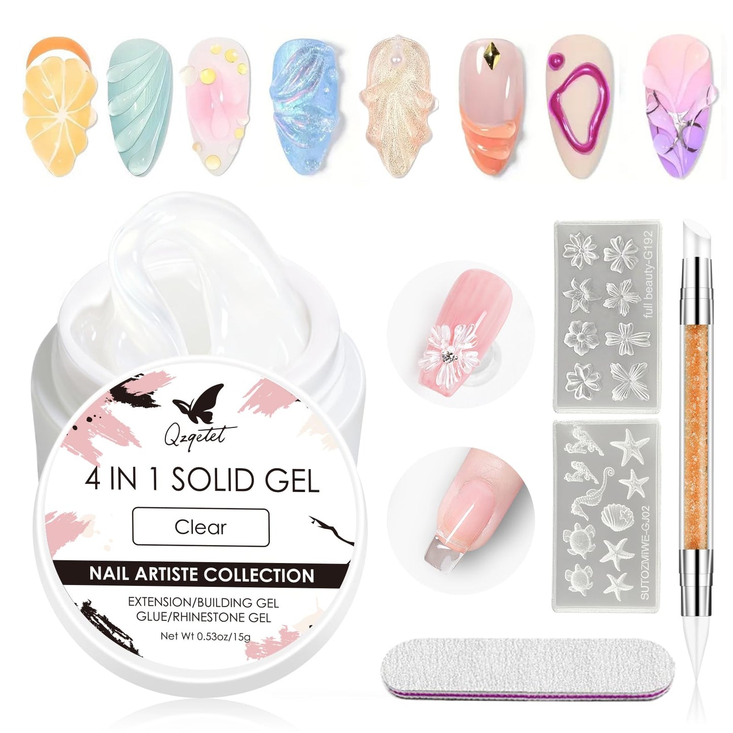4 in 1 ciets Builder Gel 15g, 3D nagu mākslas cietais veidošanas gēls gēla nagiem